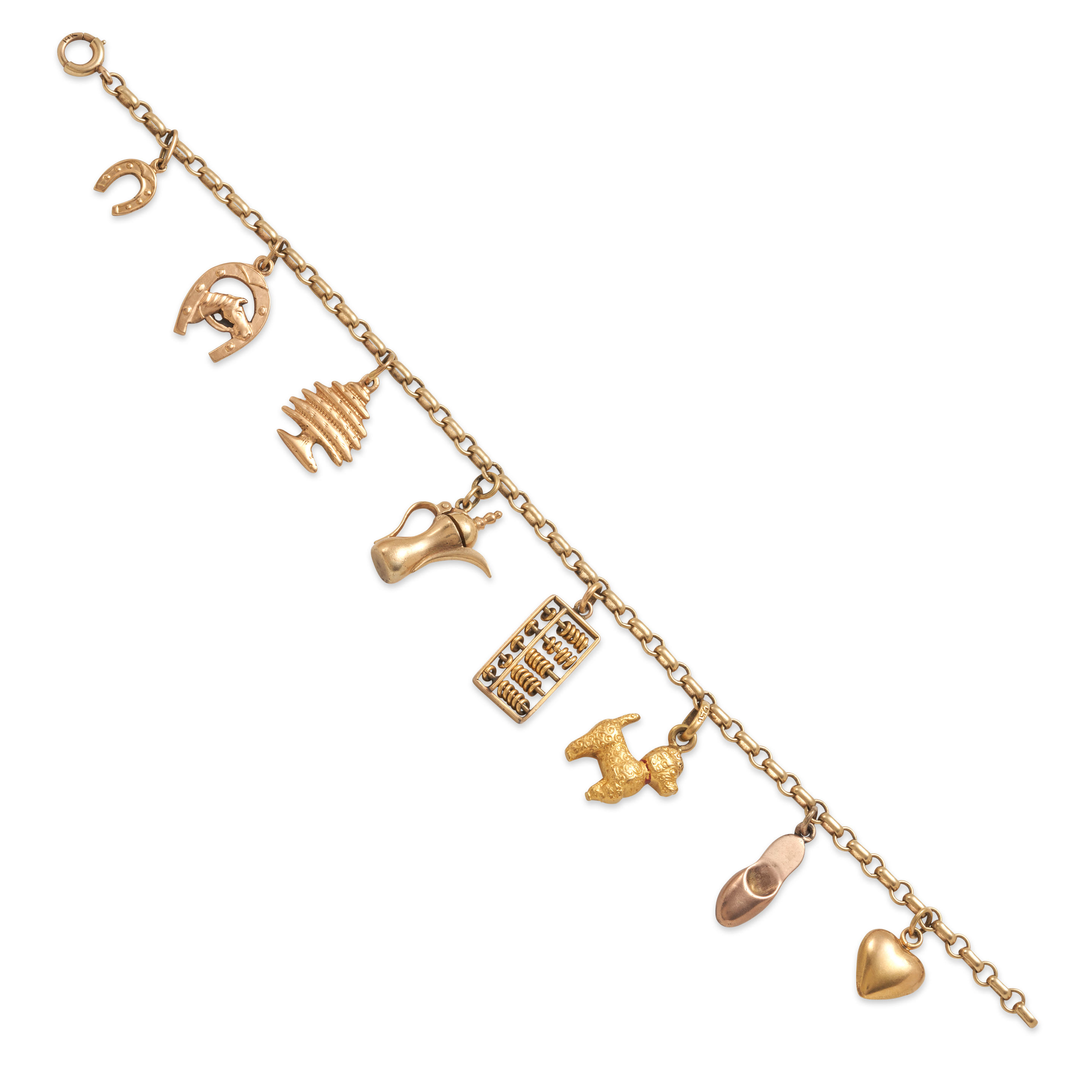 Appraisal: A GOLD CHARM BRACELET The k gold bracelet suspending mostly