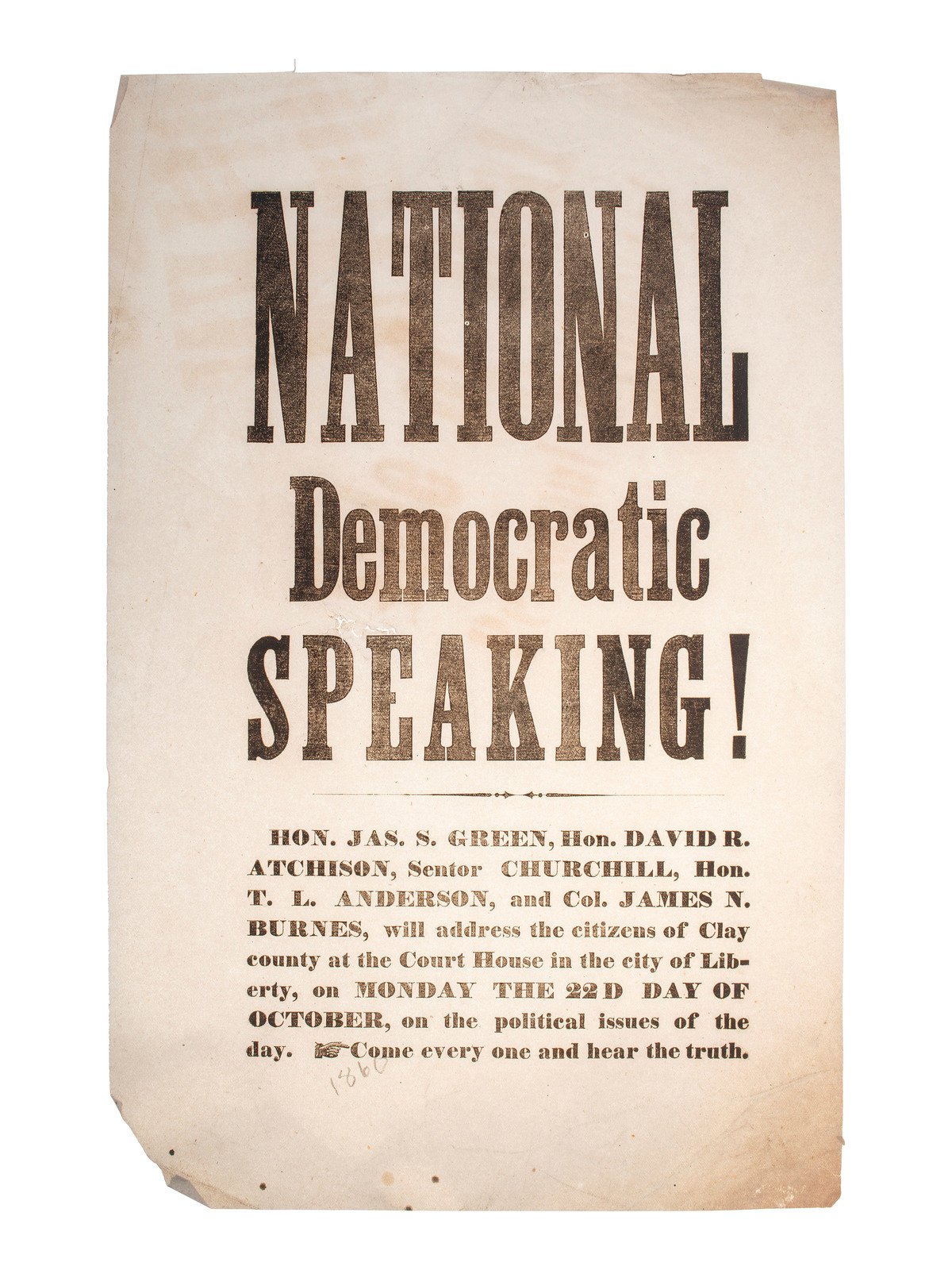 Appraisal: BRECKINRIDGE John C - National Democratic Speaking Liberty MO N