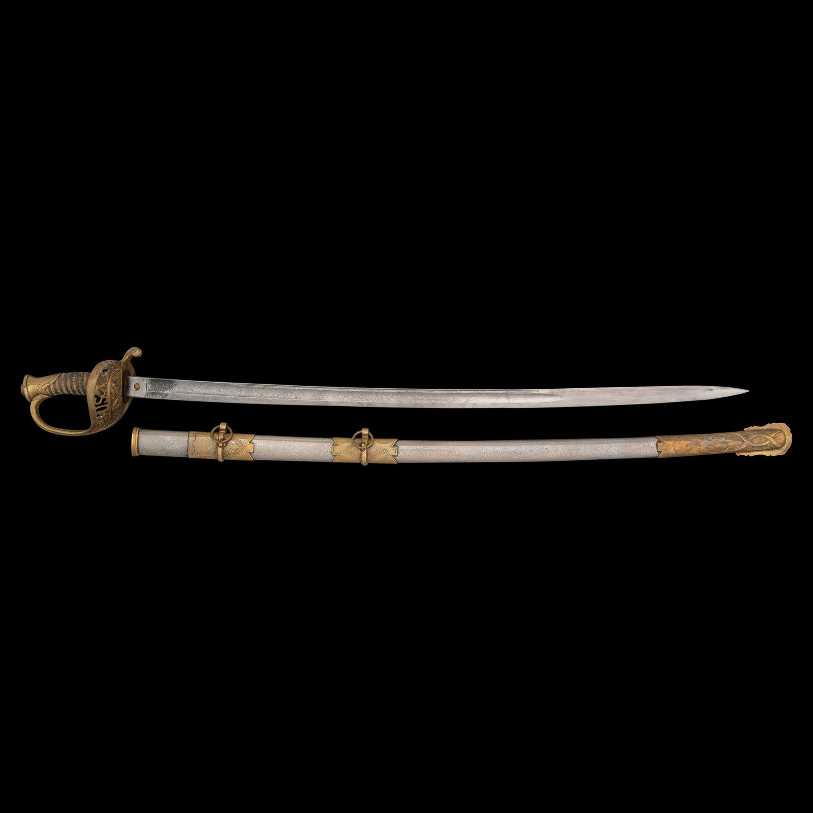 Appraisal: Presentation Imported Staff amp Field Officers Sword of Lt Hannibal