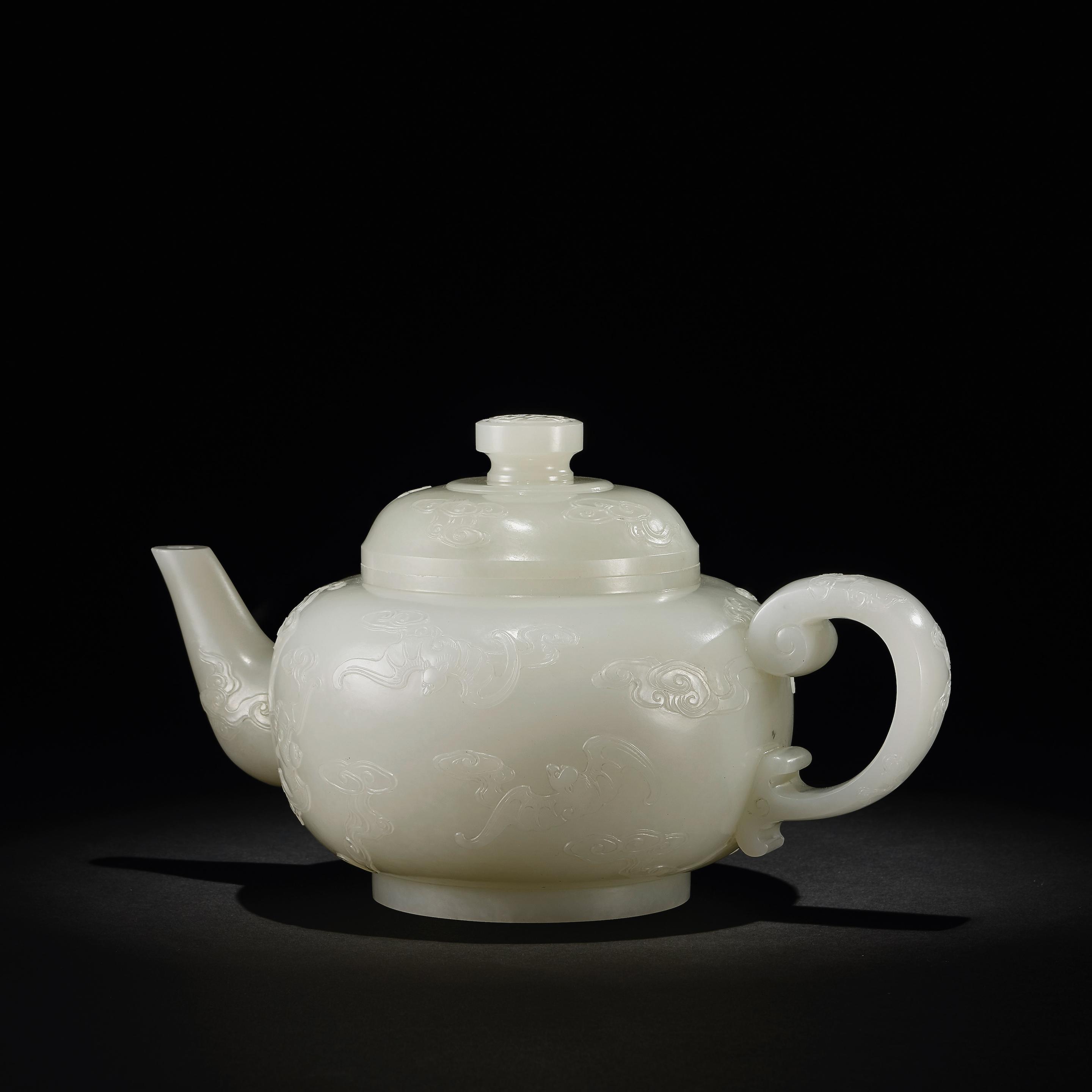 Appraisal: AN EXQUISITE WHITE JADE 'FIVE BATS' TEAPOT AND COVER Qianlong