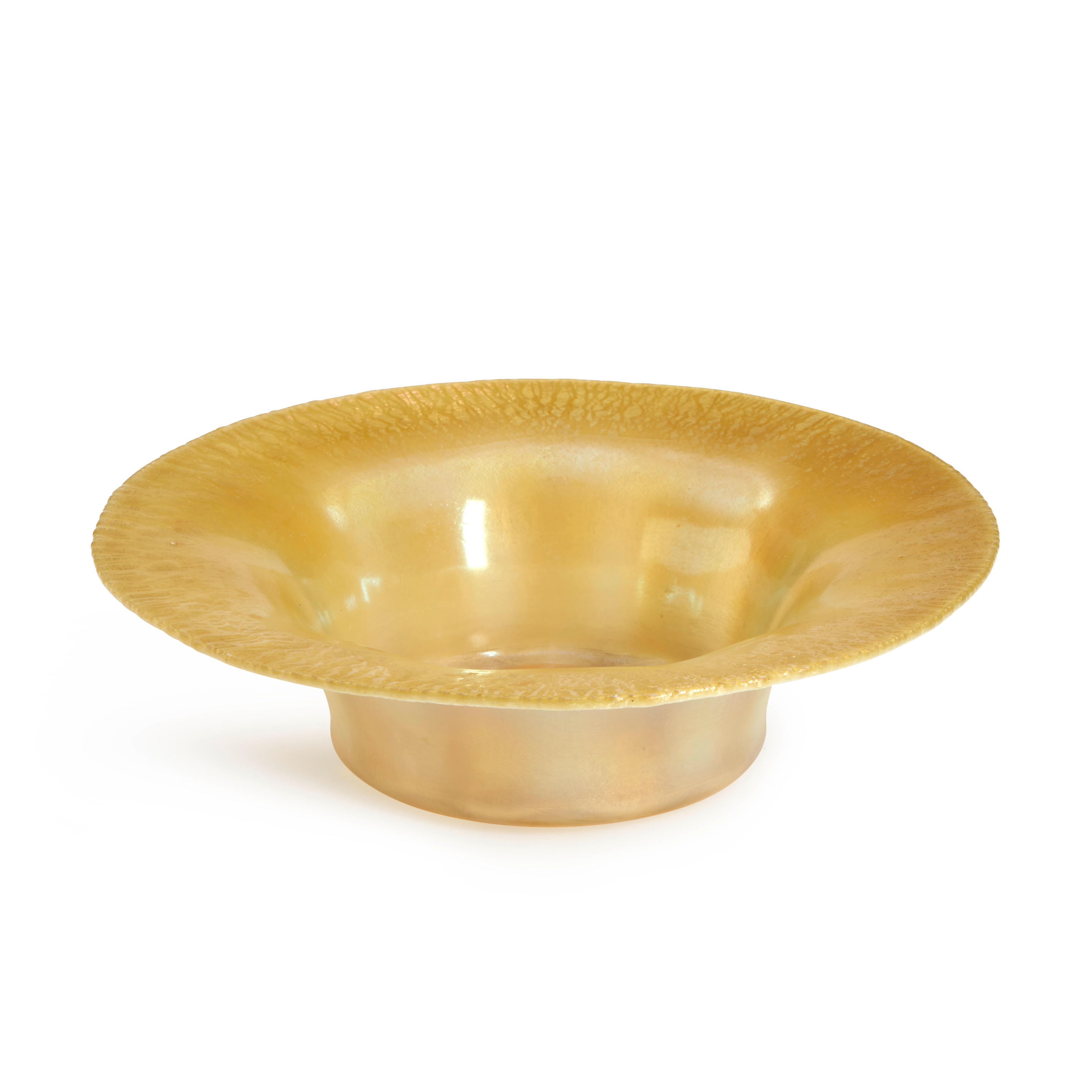 Appraisal: TIFFANY-STYLE IRIDESCENT GOLD GLASS BOWL probably early th century apocryphal