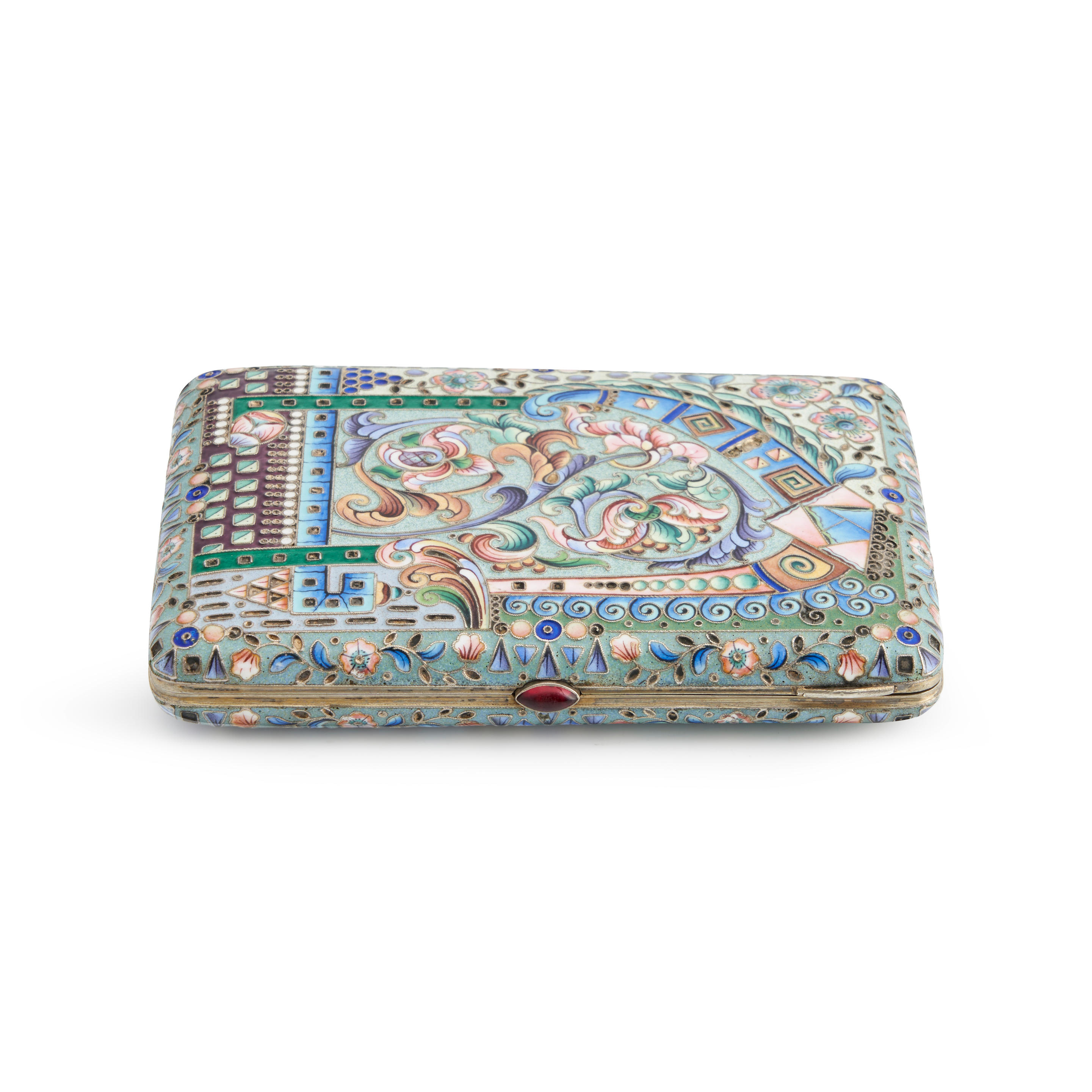 Appraisal: RUSSIAN SILVER AND CLOISONNE ENAMEL CIGARETTE CASE Moscow - Konstantin