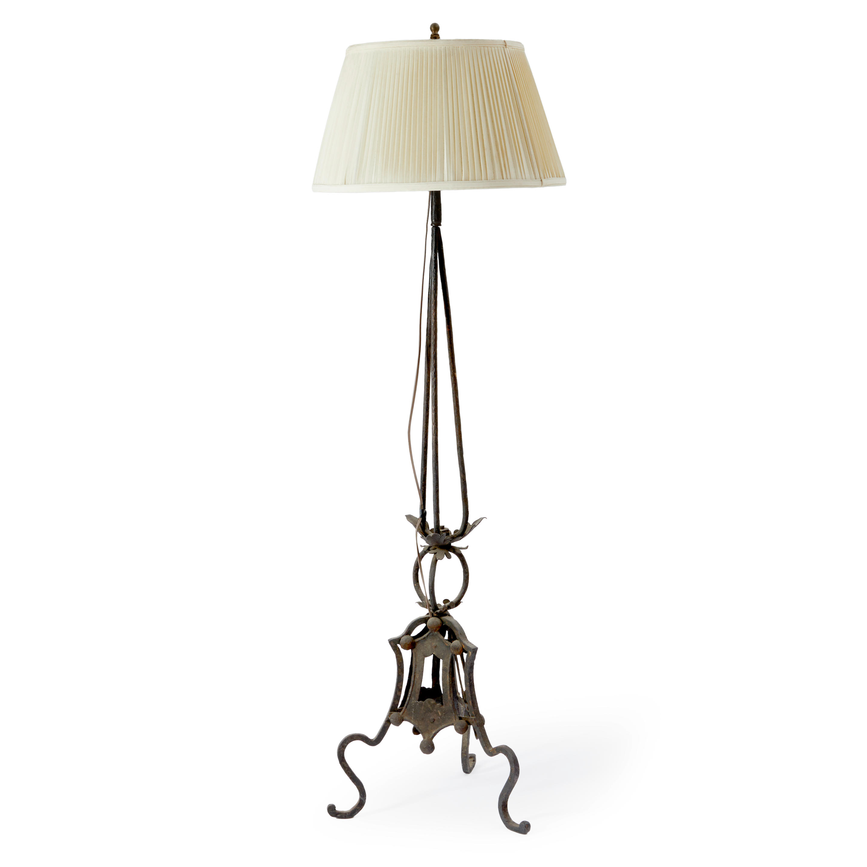 Appraisal: WROUGHT IRON FLOOR LAMP th century Electrified height diameter