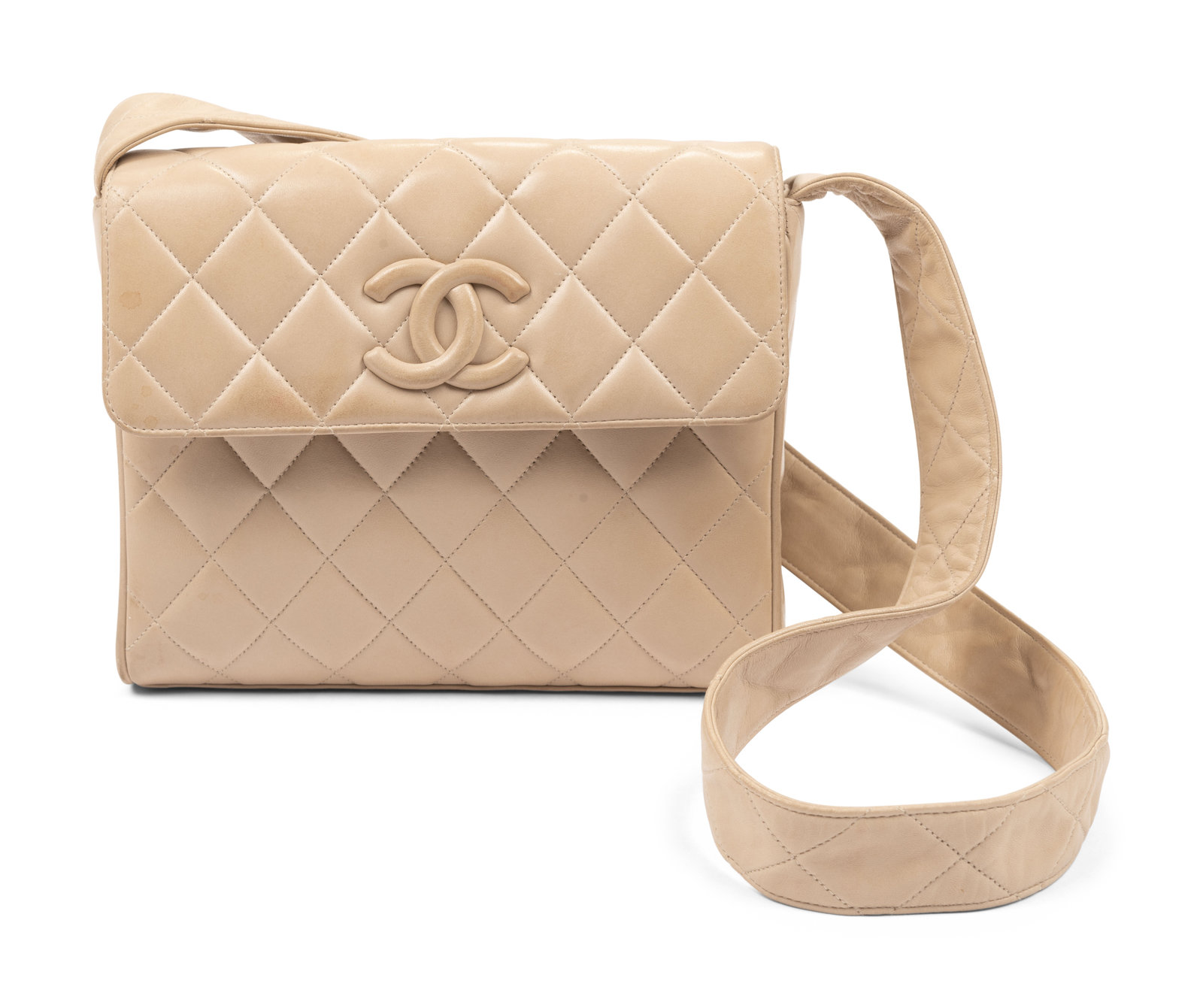 Appraisal: Chanel Quilted Leather Shoulder Bag - Beige quilted leather shoulder