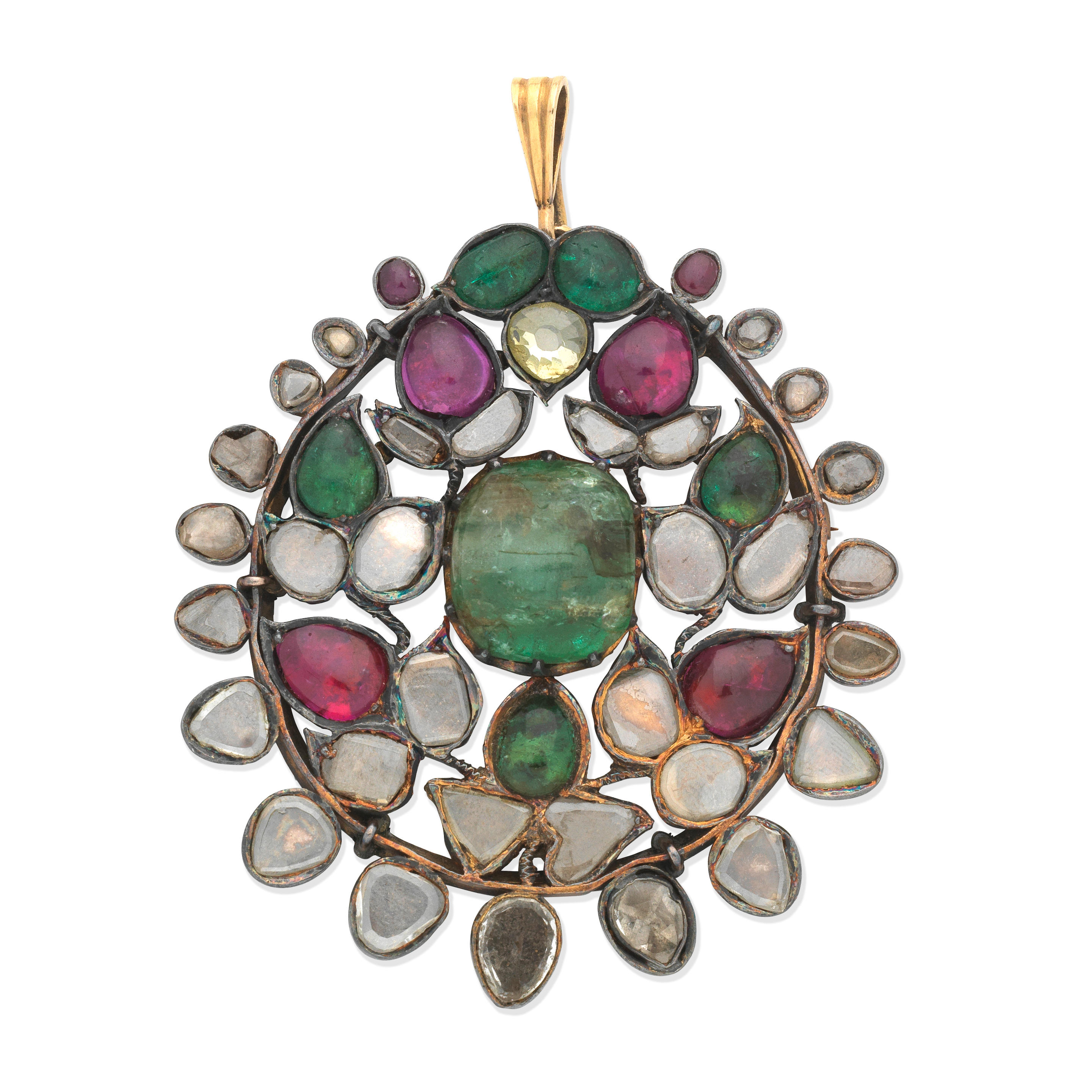 Appraisal: GEM-SET PLAQUE PENDANT BROOCH TH CENTURY Set with cabochon emeralds