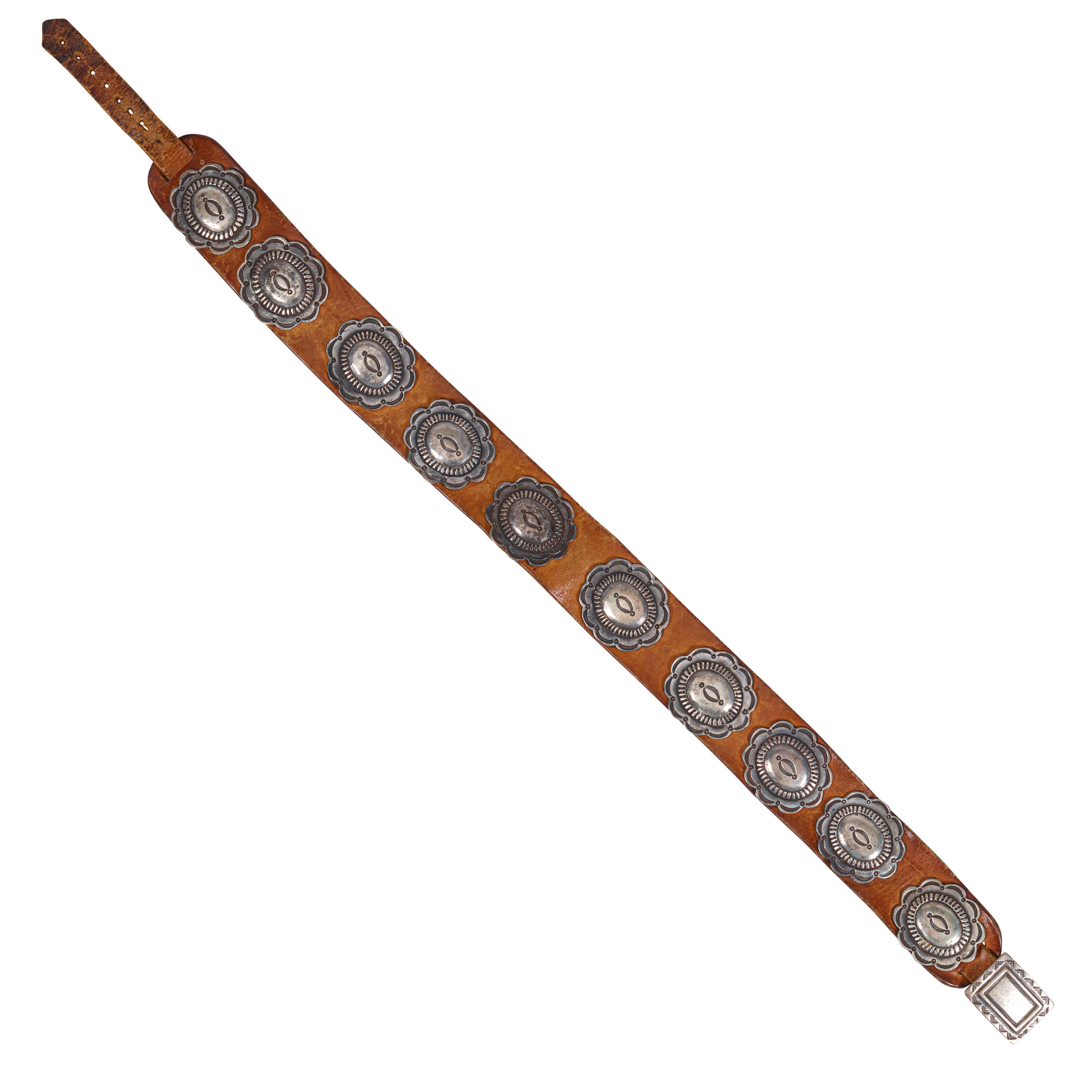 Appraisal: A DIN NAVAJO CONCHA BELT Designed with a petite rectangular