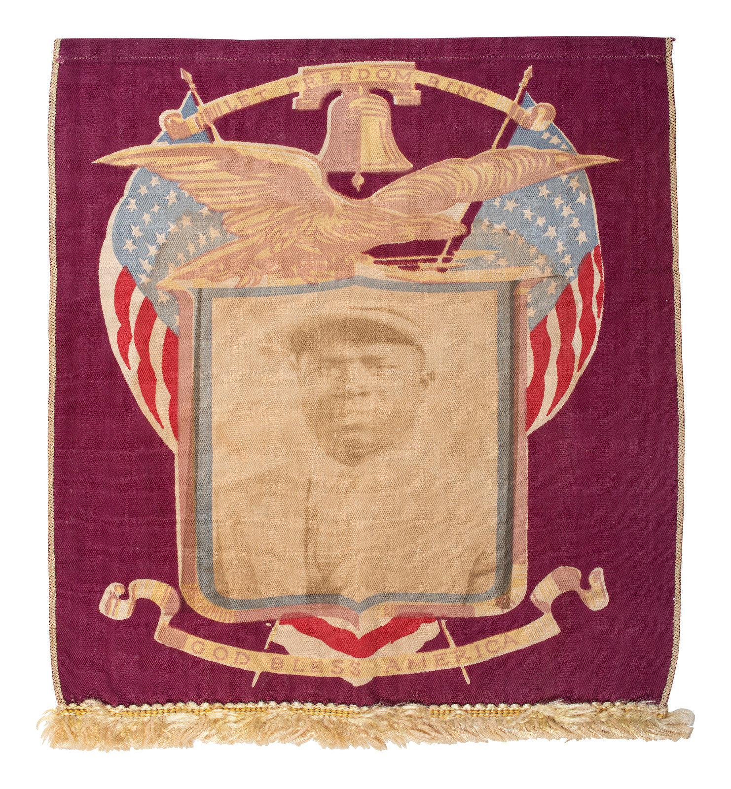 Appraisal: WORLD WAR I Patriotic banner featuring photographic portrait of African