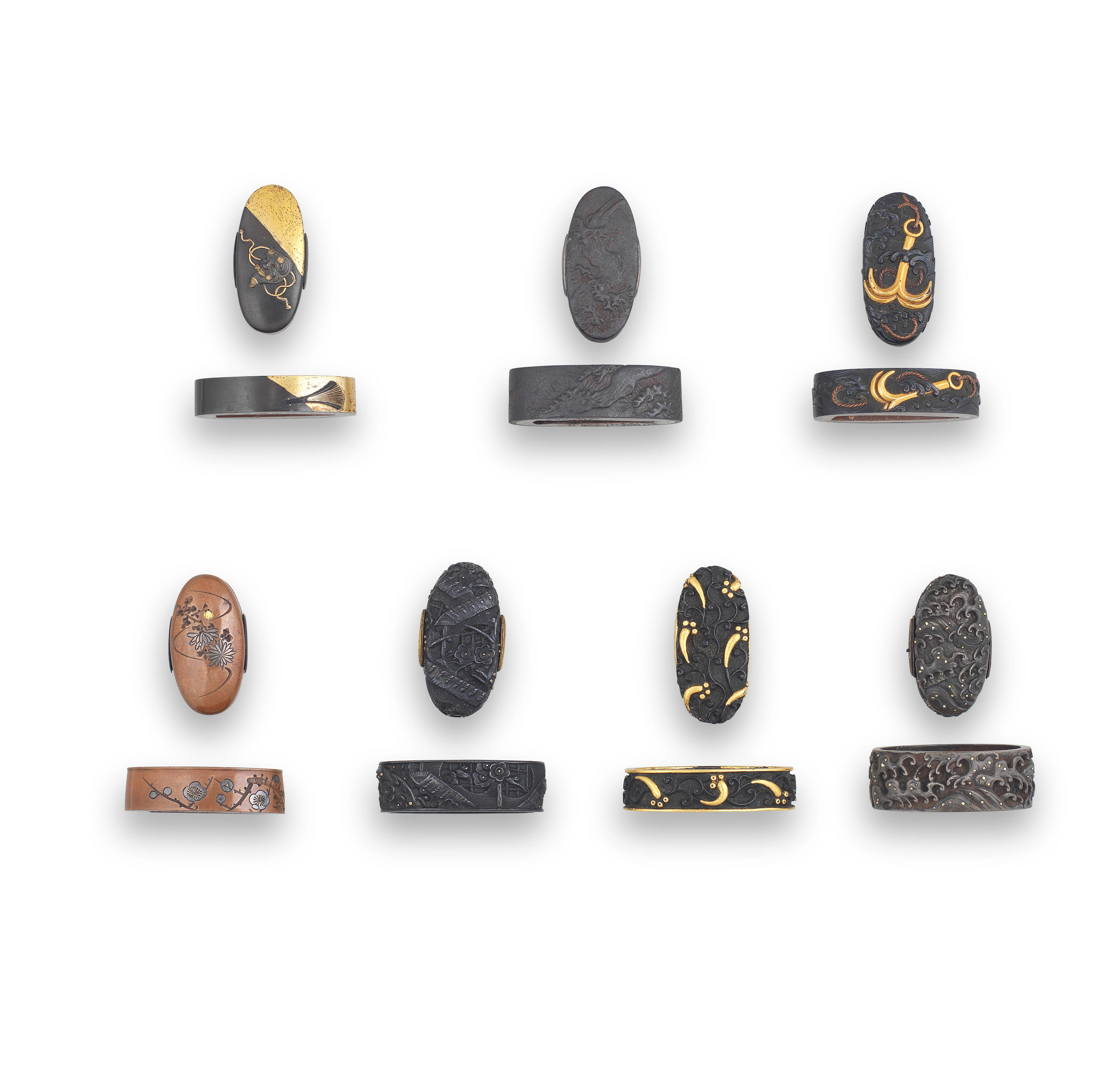 Appraisal: SEVEN FUCHI-GASHIRA HILT COLLARS AND POMMELS Edo period - th