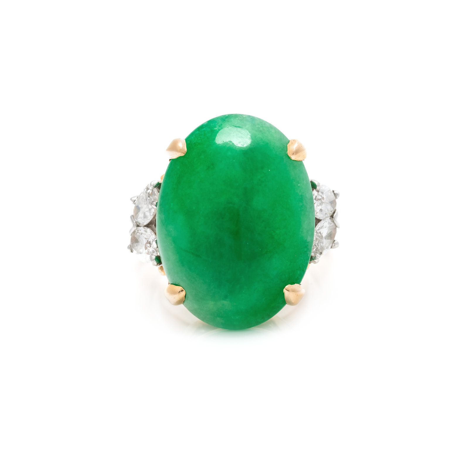 Appraisal: F J COOPER JADEITE AND DIAMOND RING Containing one oval