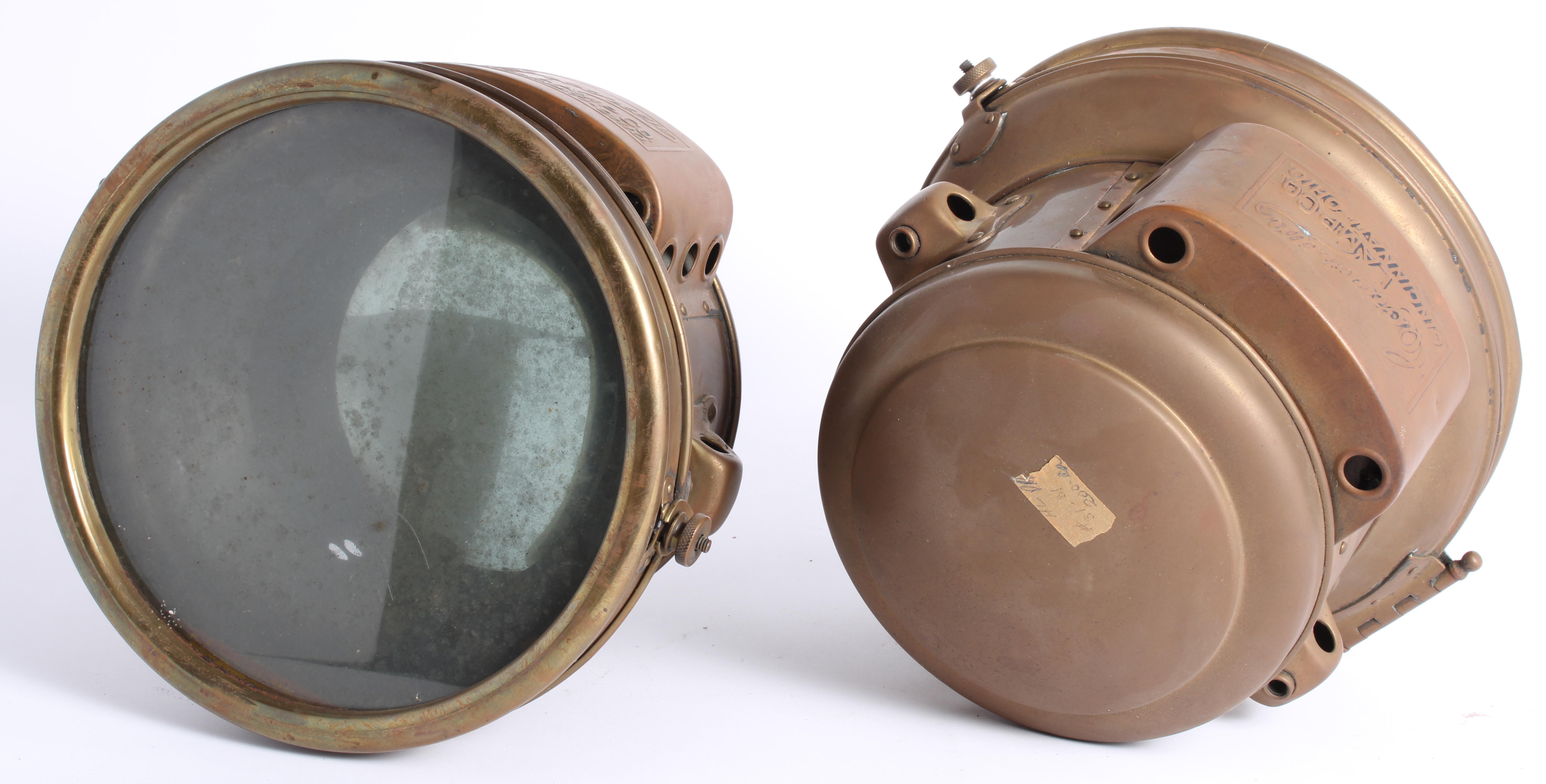 Appraisal: A PAIR OF ACETYLENE HEADLAMPS BY CORCORAN LAMP CO AMERICAN