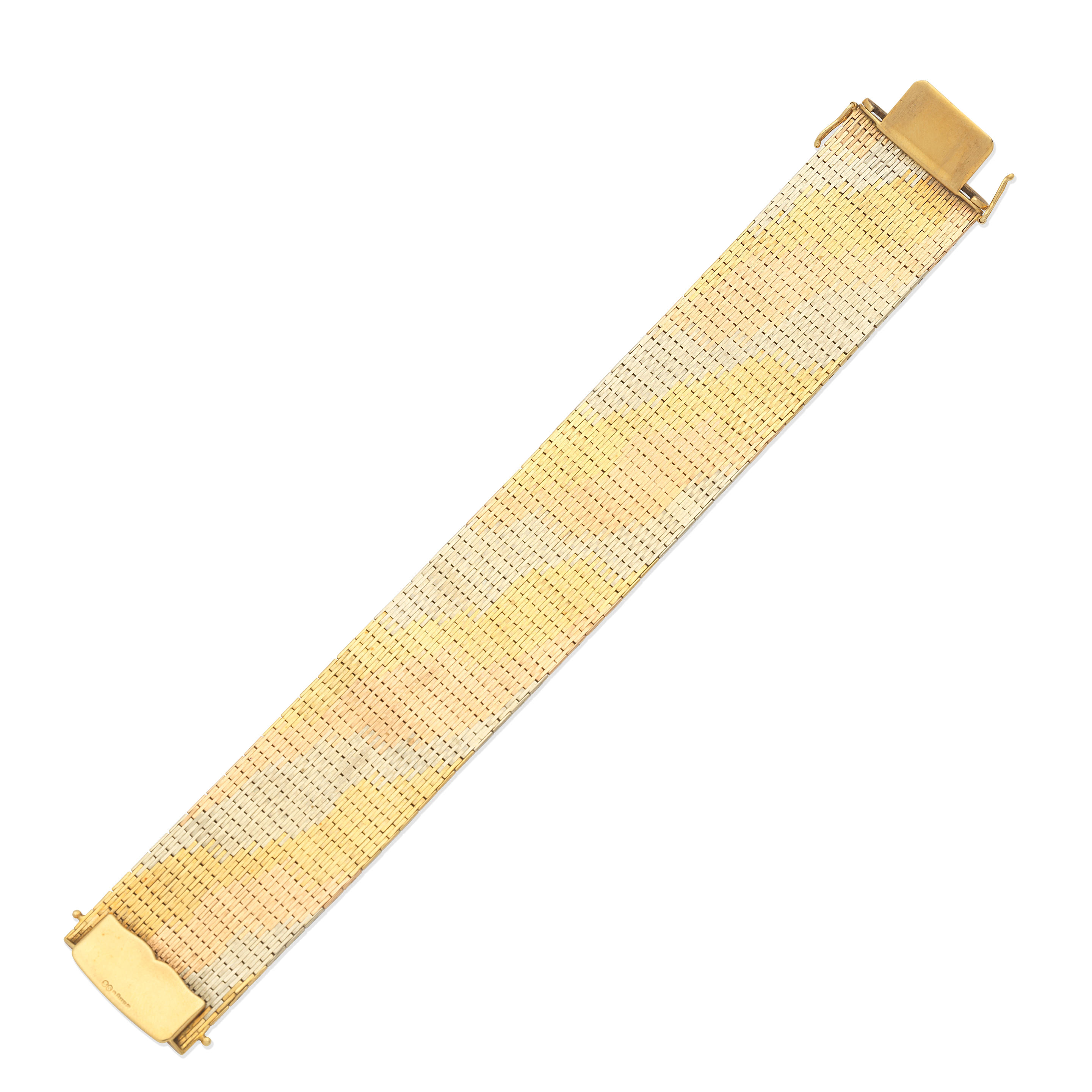 Appraisal: GOLD BRACELET CIRCA Tricoloured of carat gold brick-linking London import