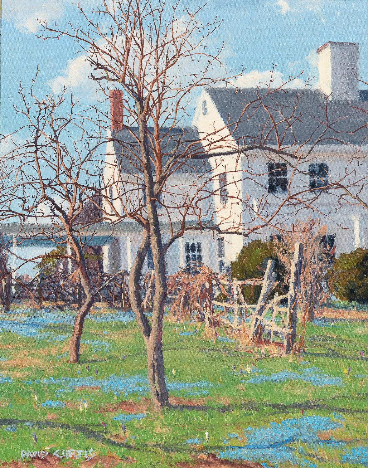 Appraisal: DAVID CURTIS AMERICAN B White Farmhouse in Spring Signed l