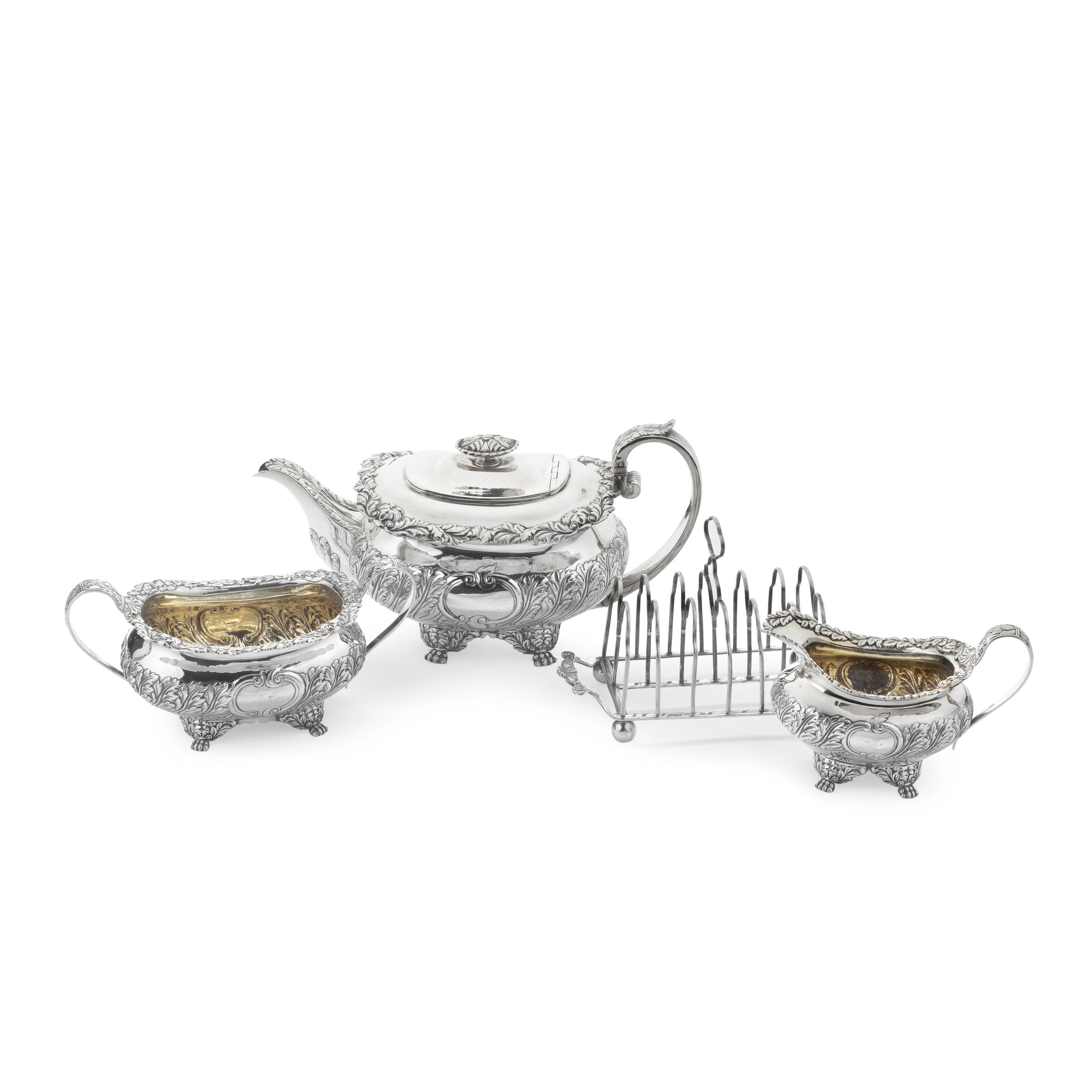 Appraisal: A GEORGE III SILVER THREE-PIECE TEA SERVICE Joseph Angell I