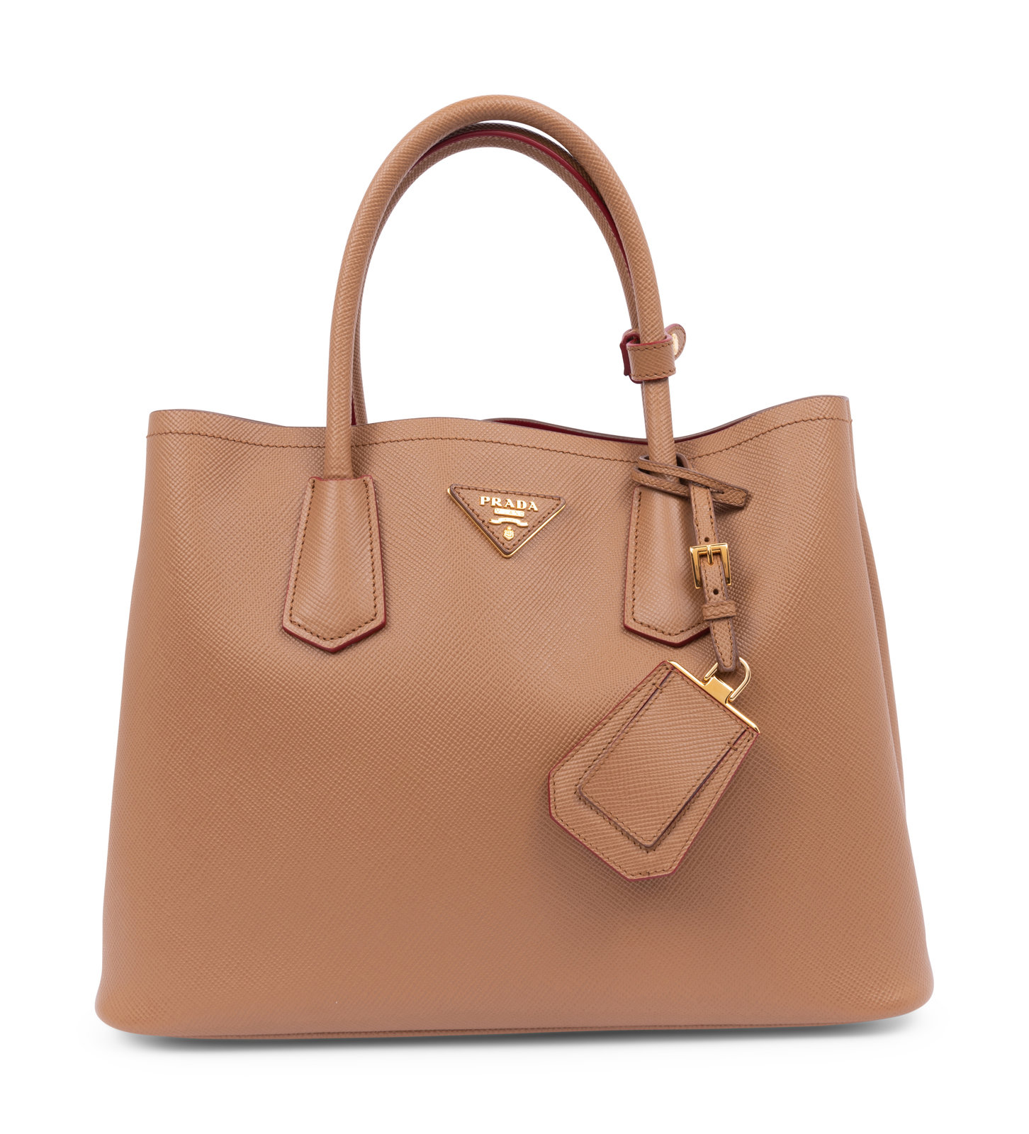 Appraisal: Prada Saffiano Leather Tote Tan leather tote with two top