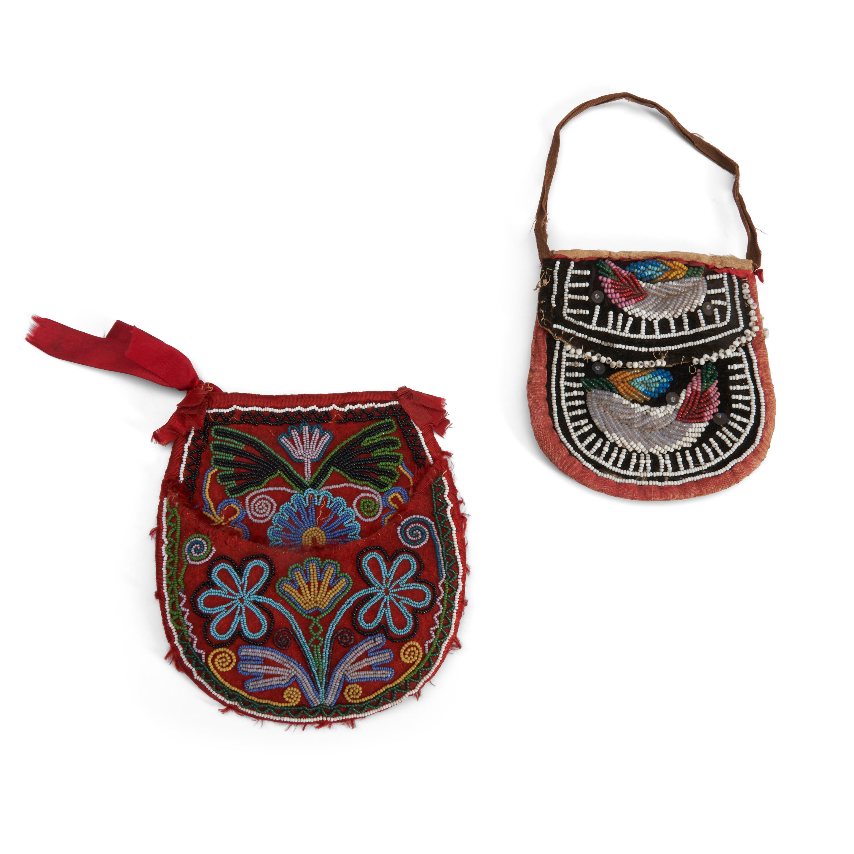 Appraisal: TWO NORTHEAST BEADED BAGS th century the larger in red