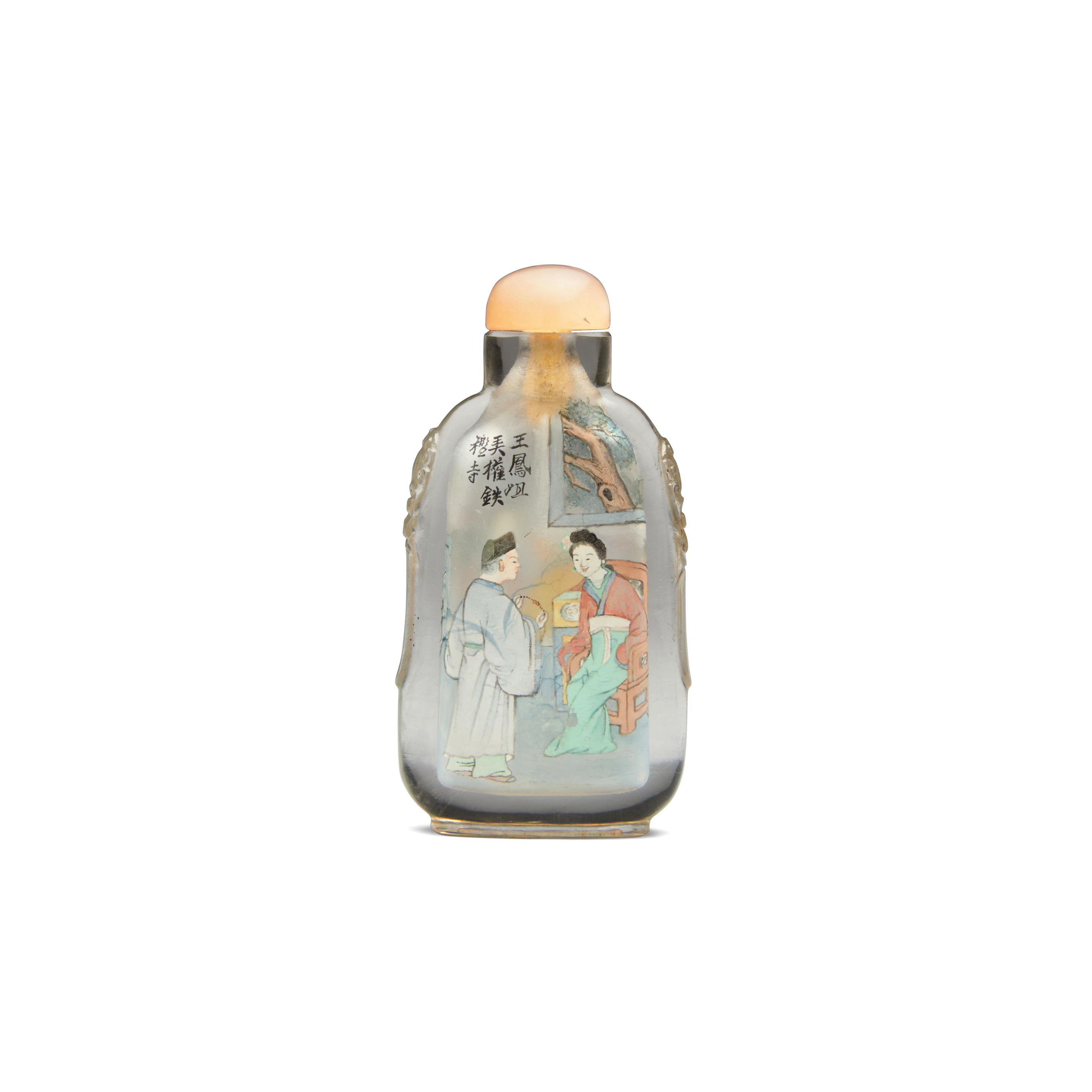 Appraisal: AN INSIDE-PAINTED ROCK CRYSTAL 'FIGURAL' SNUFF BOTTLE Ye Family Studio