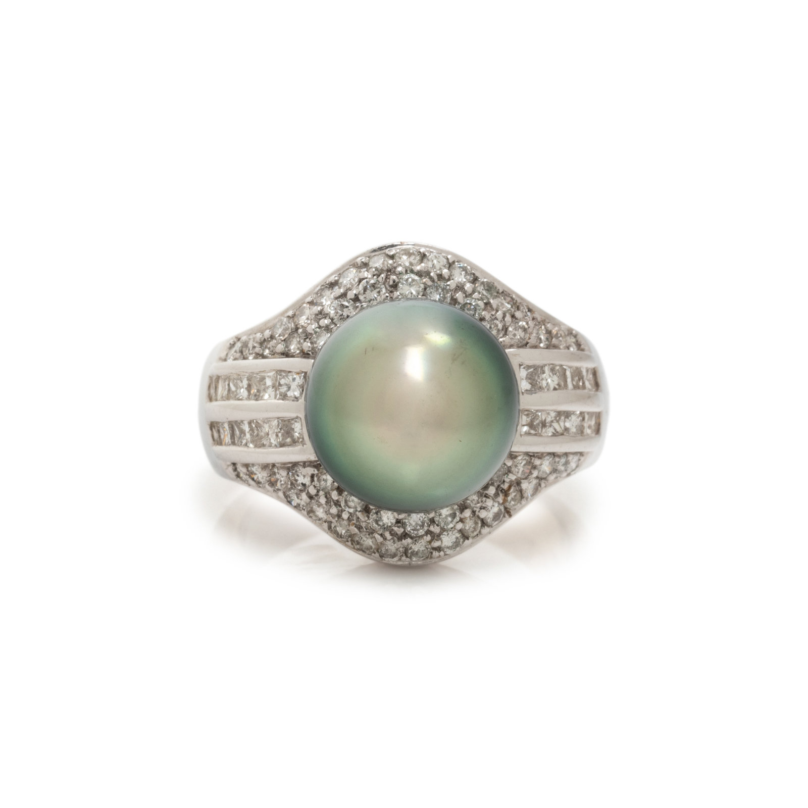 Appraisal: CULTURED TAHITIAN PEARL AND DIAMOND RING Cultured Tahitian pearl measuring