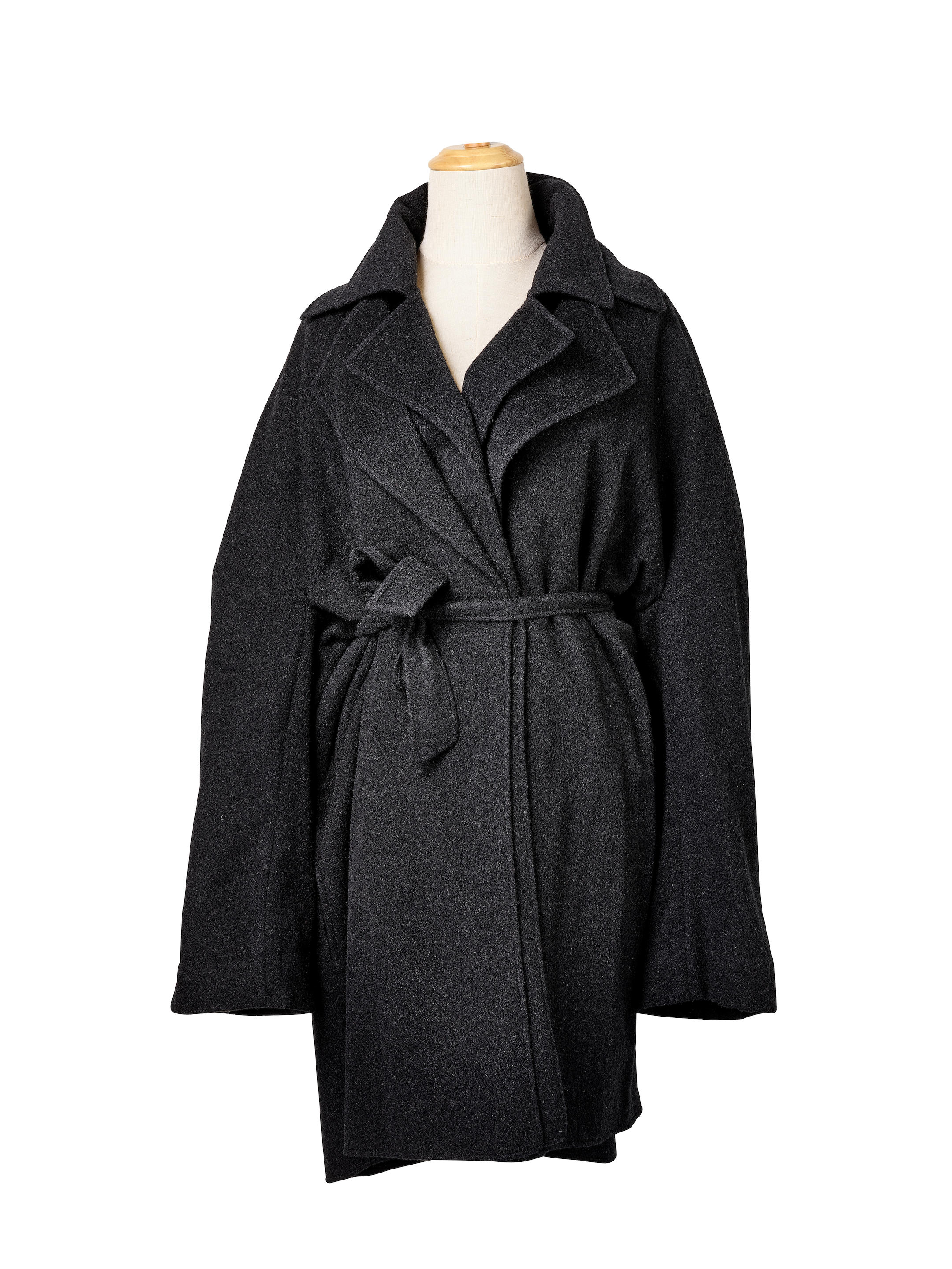 Appraisal: HERM S DARK CHARCOAL CASHMERE LAYERS NOTCHED-LAPELS BELTED DRESSING GOWN