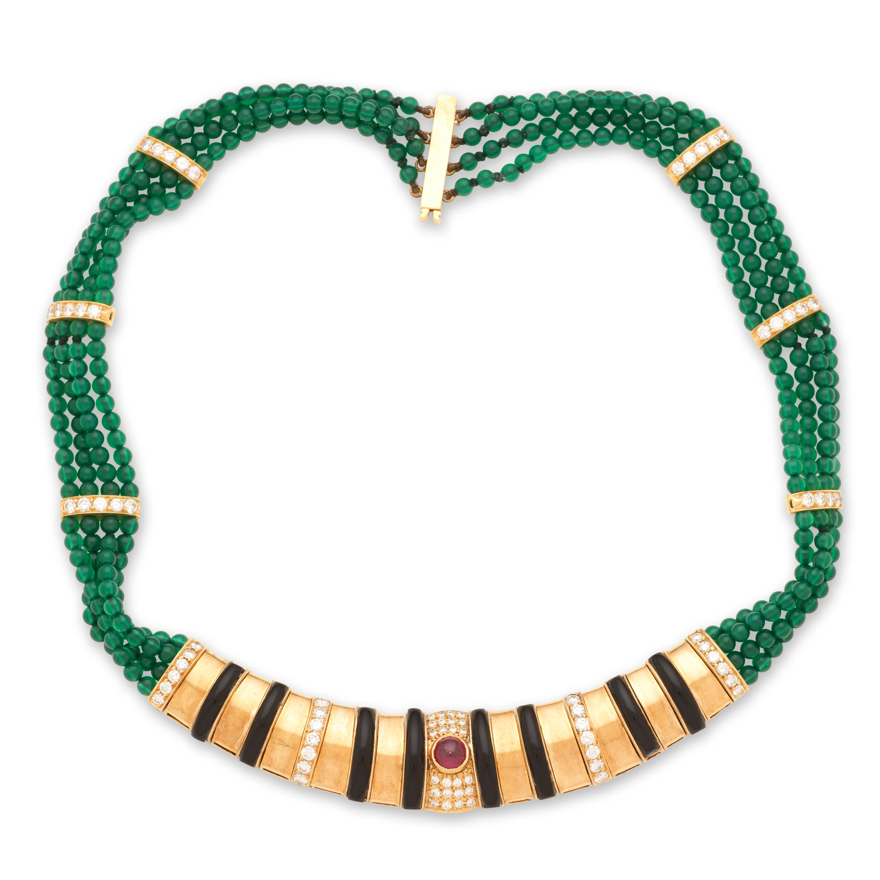 Appraisal: CHRYSOPRASE ONYX DIAMOND AND RUBY NECKLACE COLLIER CHRYSOPRASE ONYX DIAMANTS