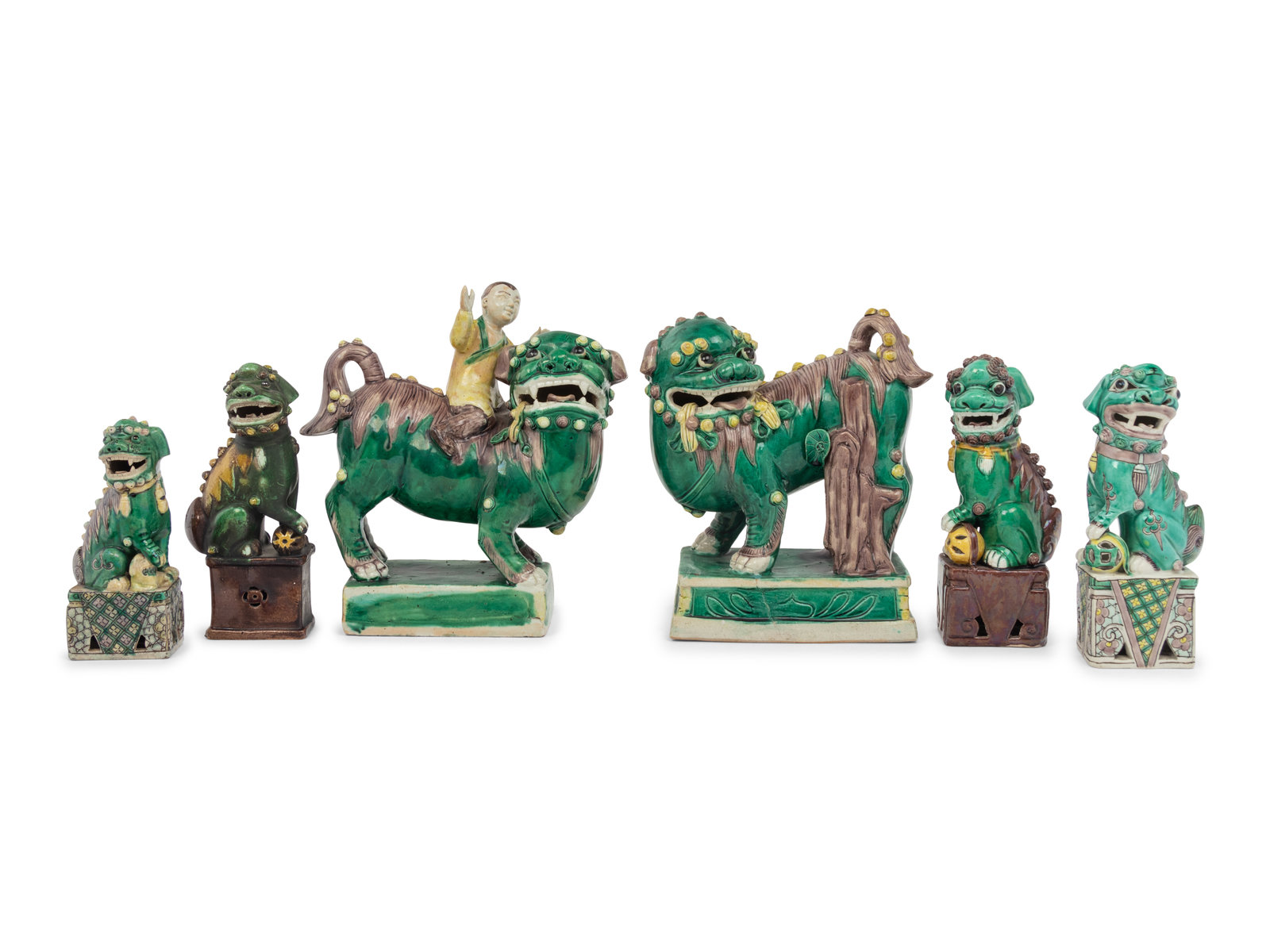 Appraisal: Six Chinese Famille Verte Porcelain Figures of Fu Lions TH