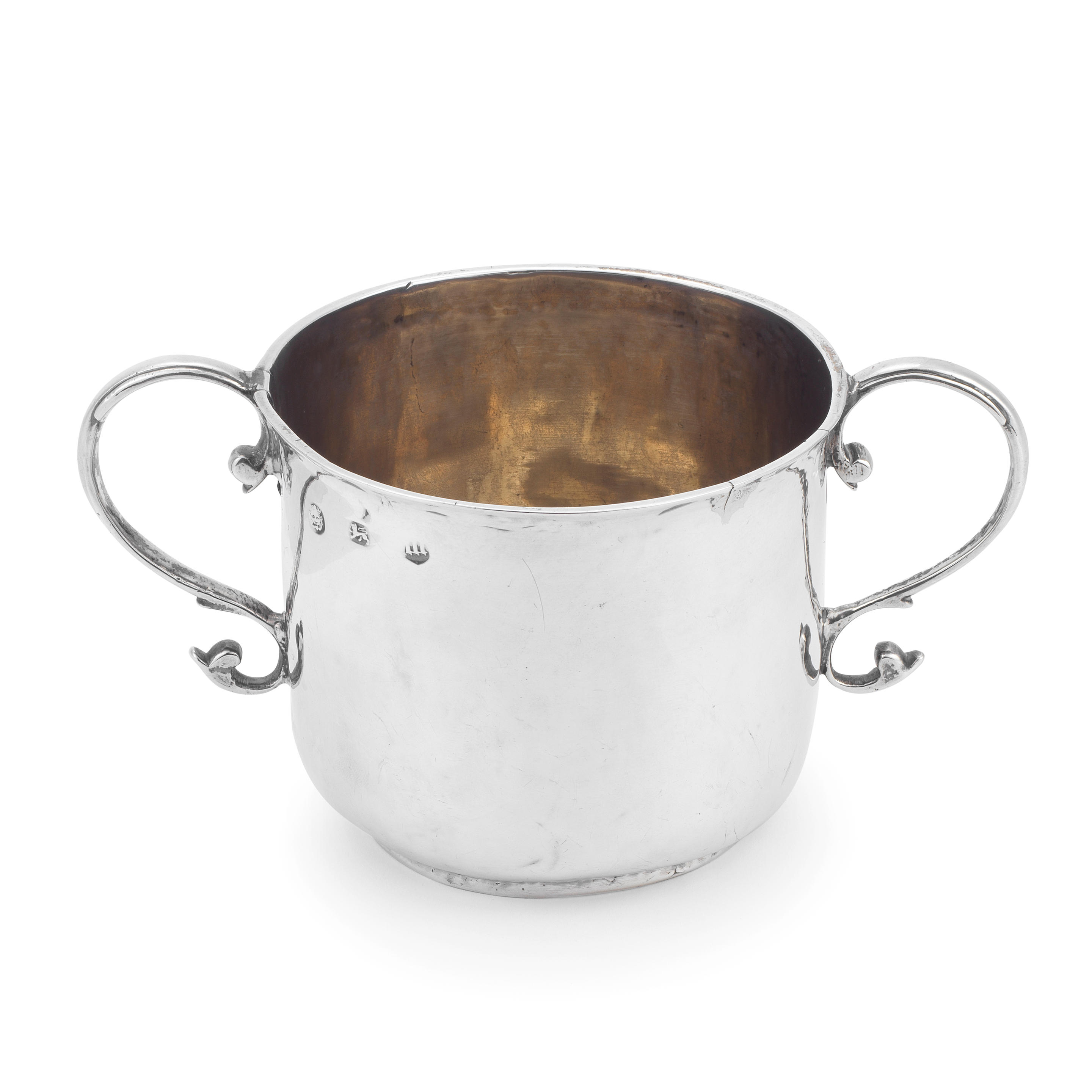 Appraisal: A WILLIAM AND MARY SILVER PORRINGER maker's mark WM plume