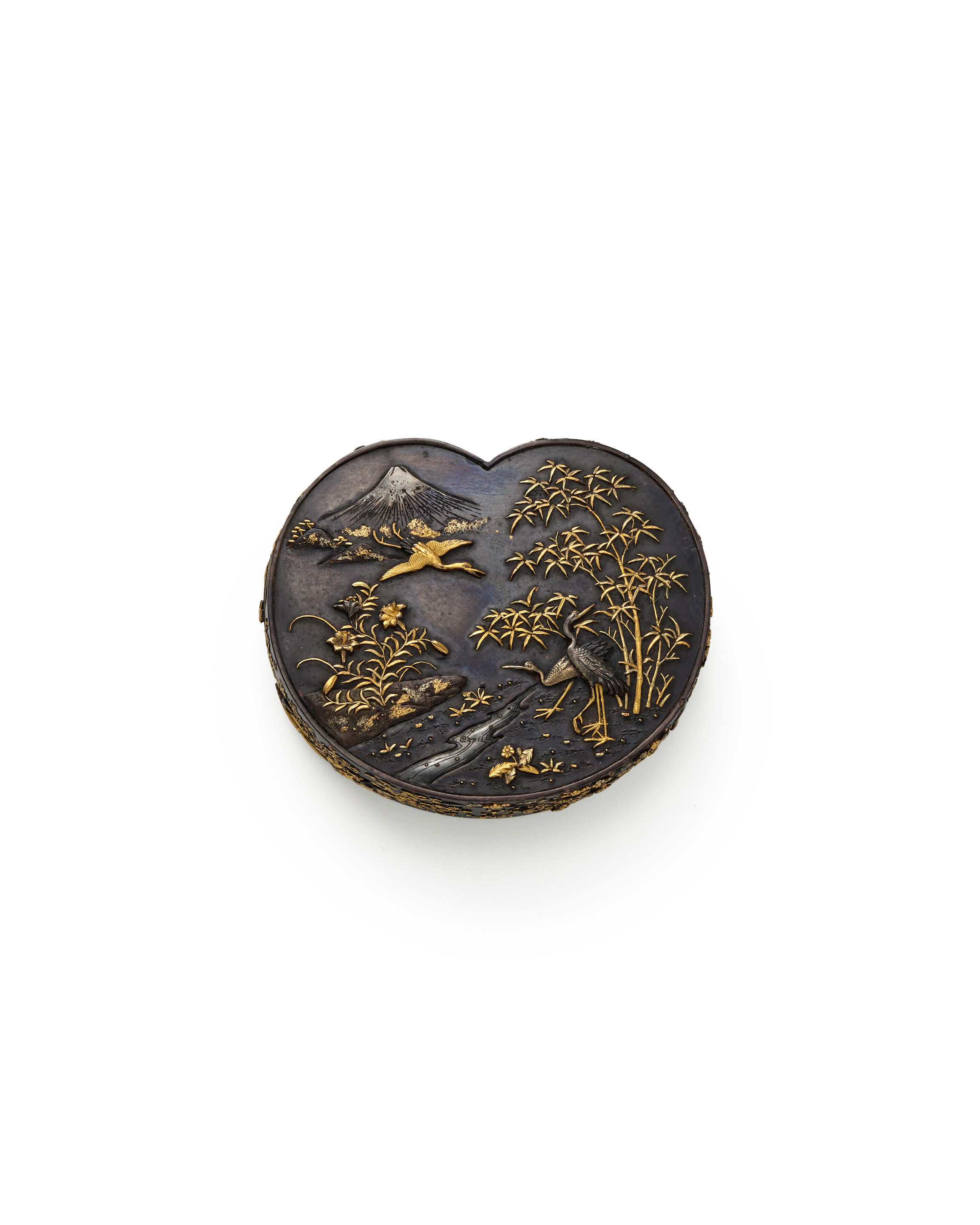 Appraisal: AN INLAID-SHAKUD BOX AND COVER Meiji era - late th