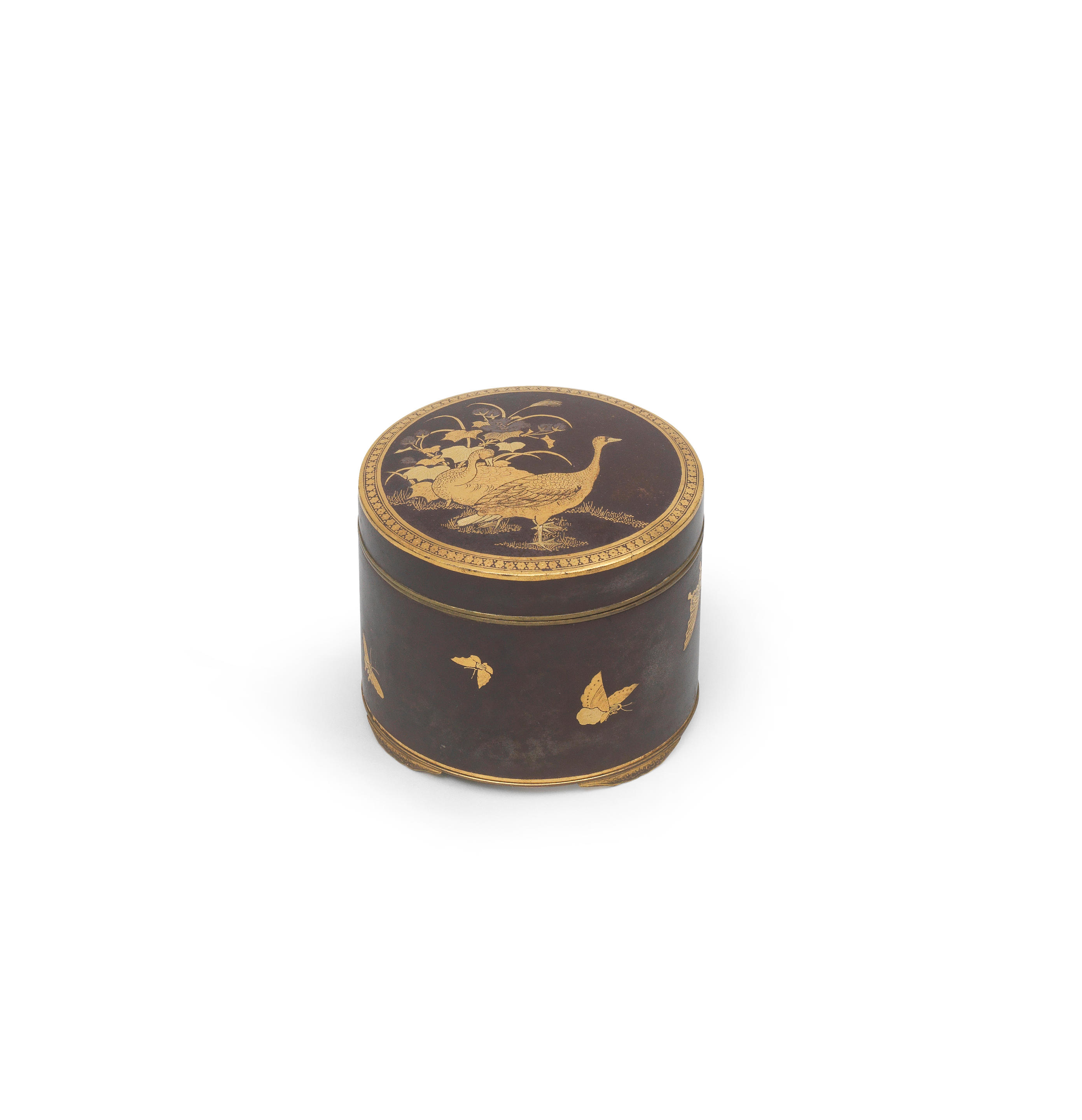 Appraisal: KOMAI OTOJIRO - OF KYOTO An Inlaid Iron Cylindrical Box