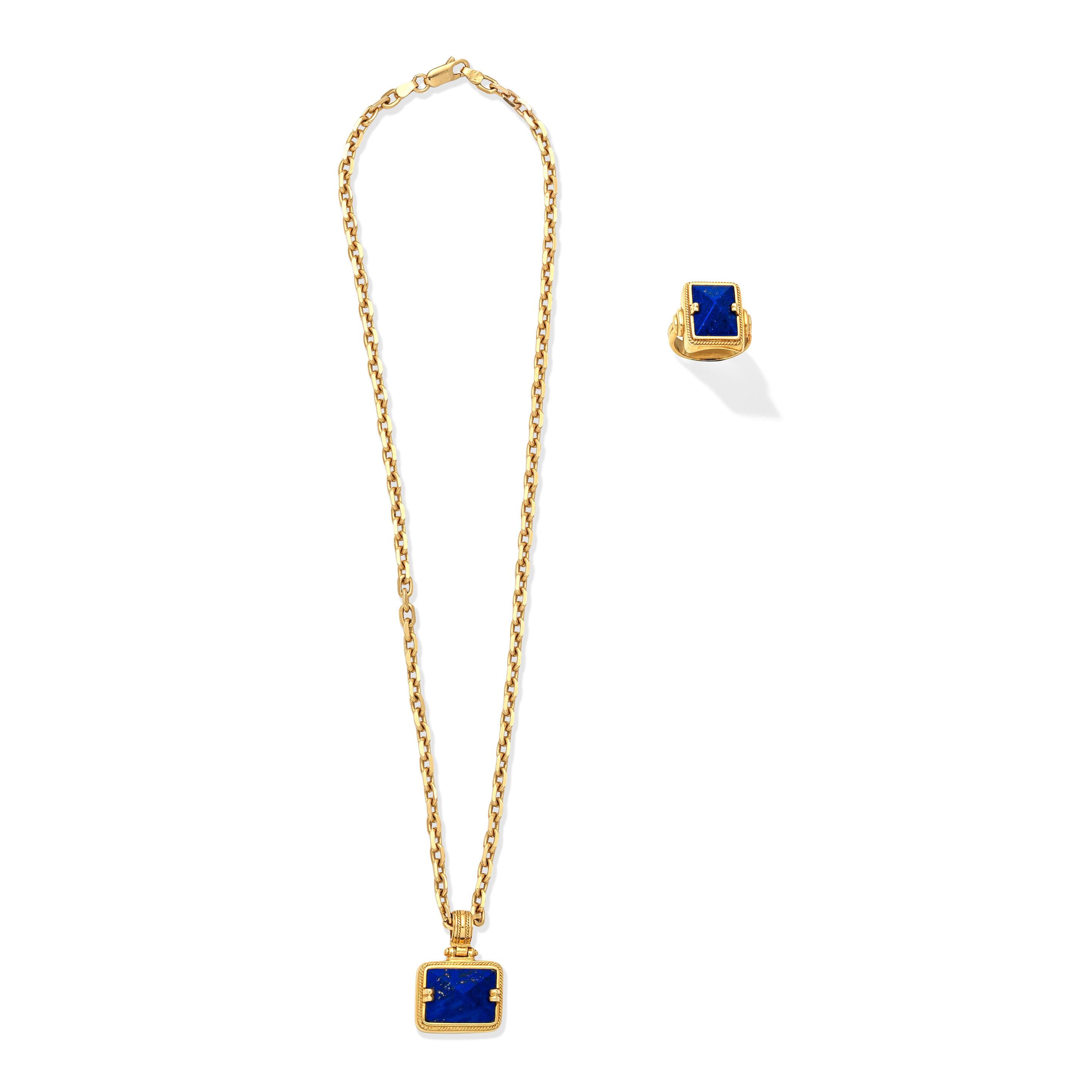 Appraisal: LAPIS LAZULI PENDANT NECKLACE AND RING SUITE The pendant set