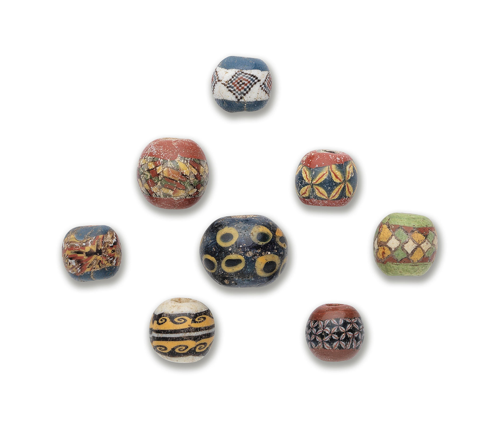 Appraisal: A GROUP OF EIGHT SPHERICAL ROMAN MOSAIC GLASS BEADS A