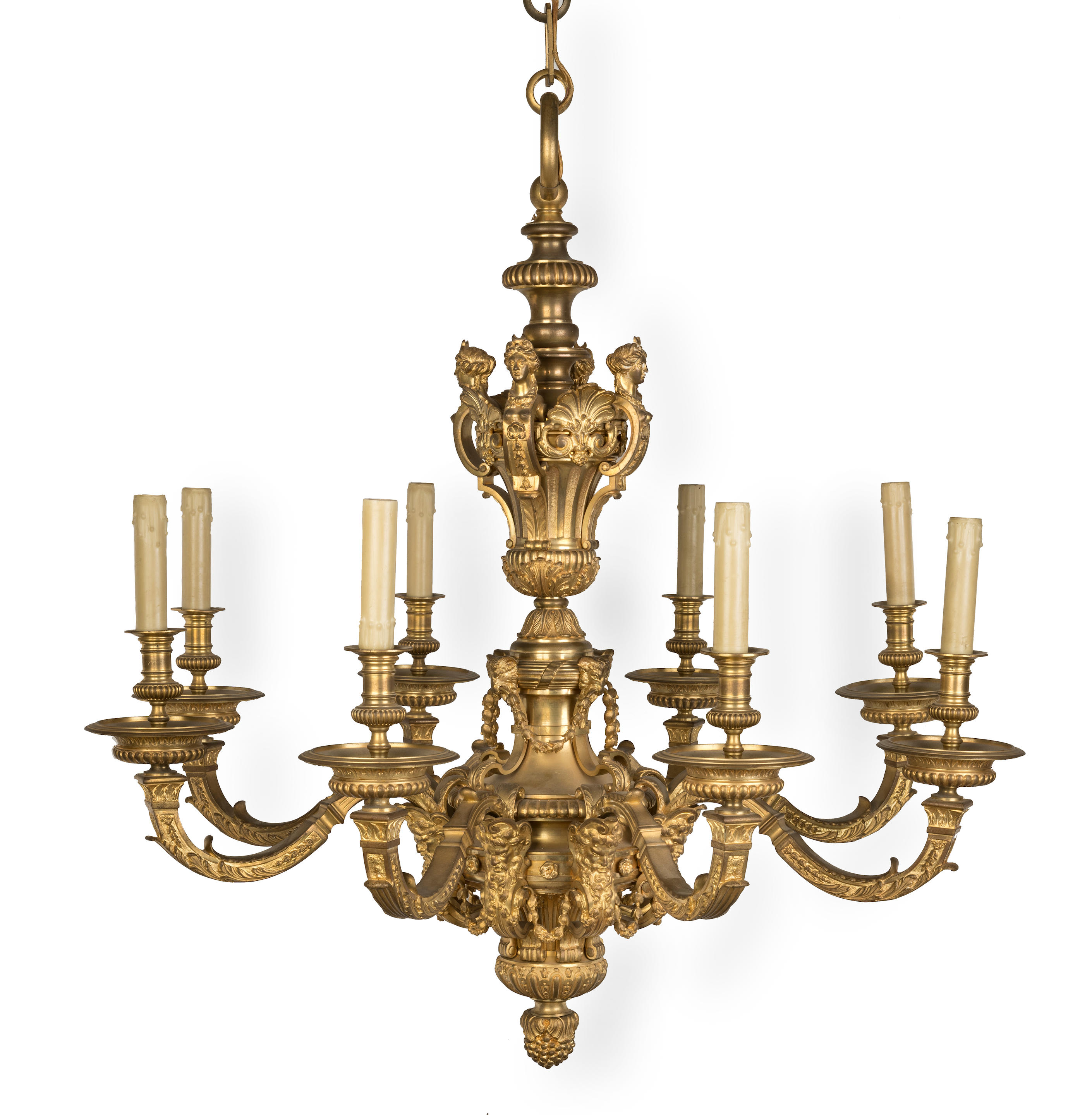 Appraisal: A PAIR OF ORMOLU EIGHT-LIGHT CHANDELIERS In the manner of