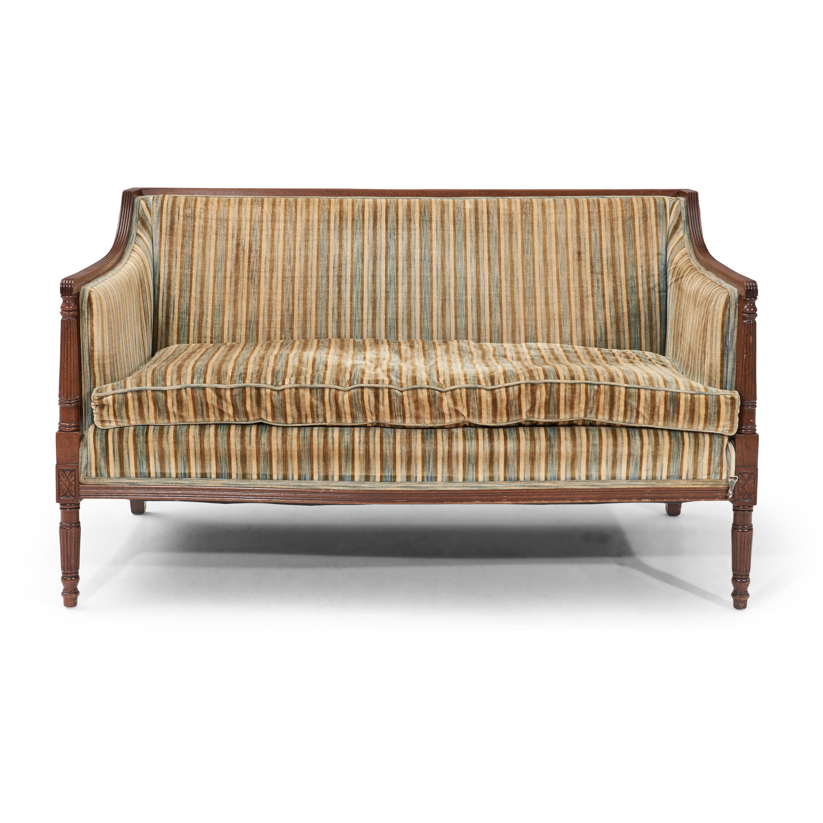 Appraisal: FEDERAL-STYLE MAHOGANY UPHOLSTERED SETTEE th century with carved back and