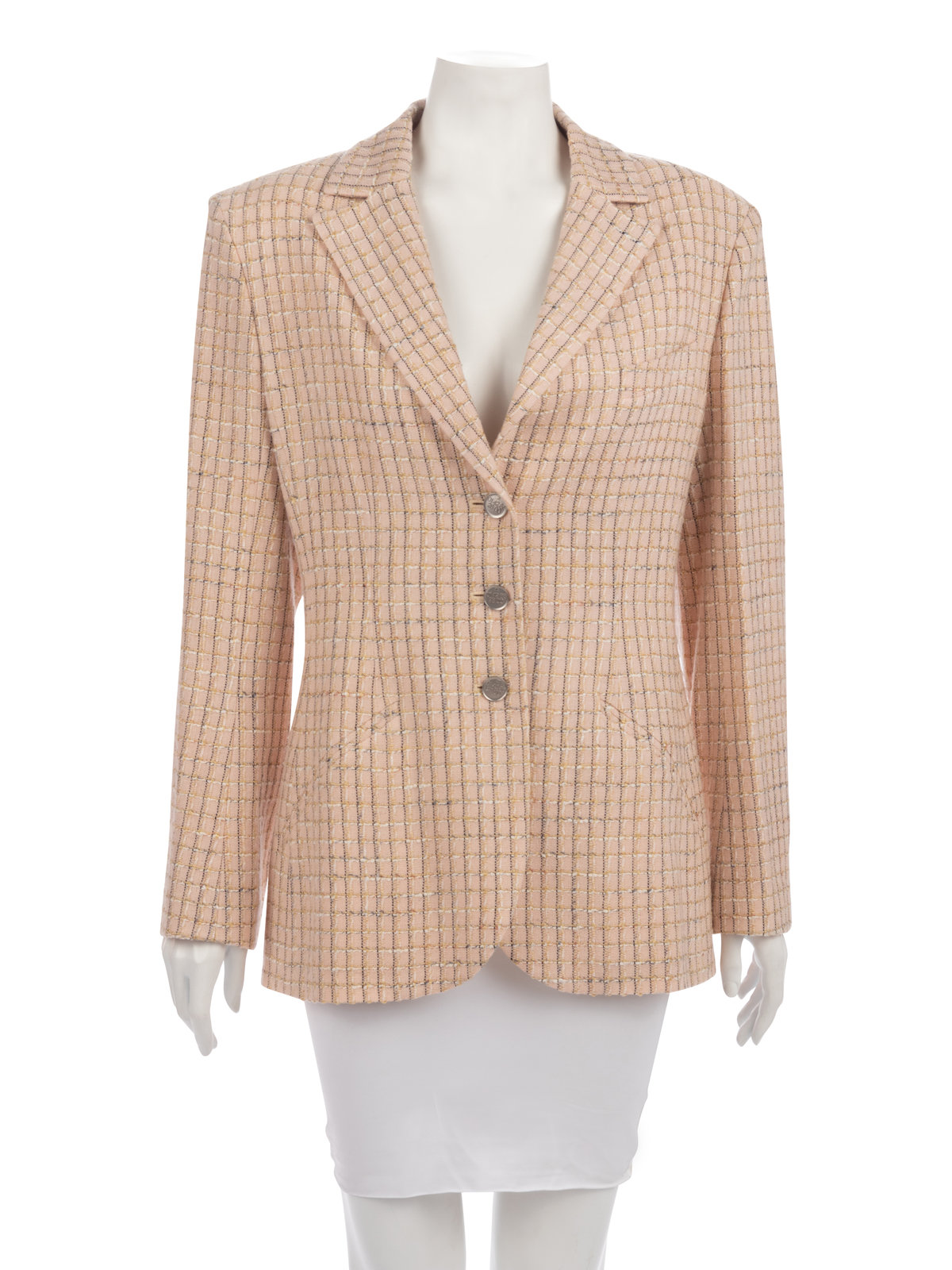 Appraisal: Chanel Pink Windowpane Jacket Spring Pink wool acrylic cotton blend