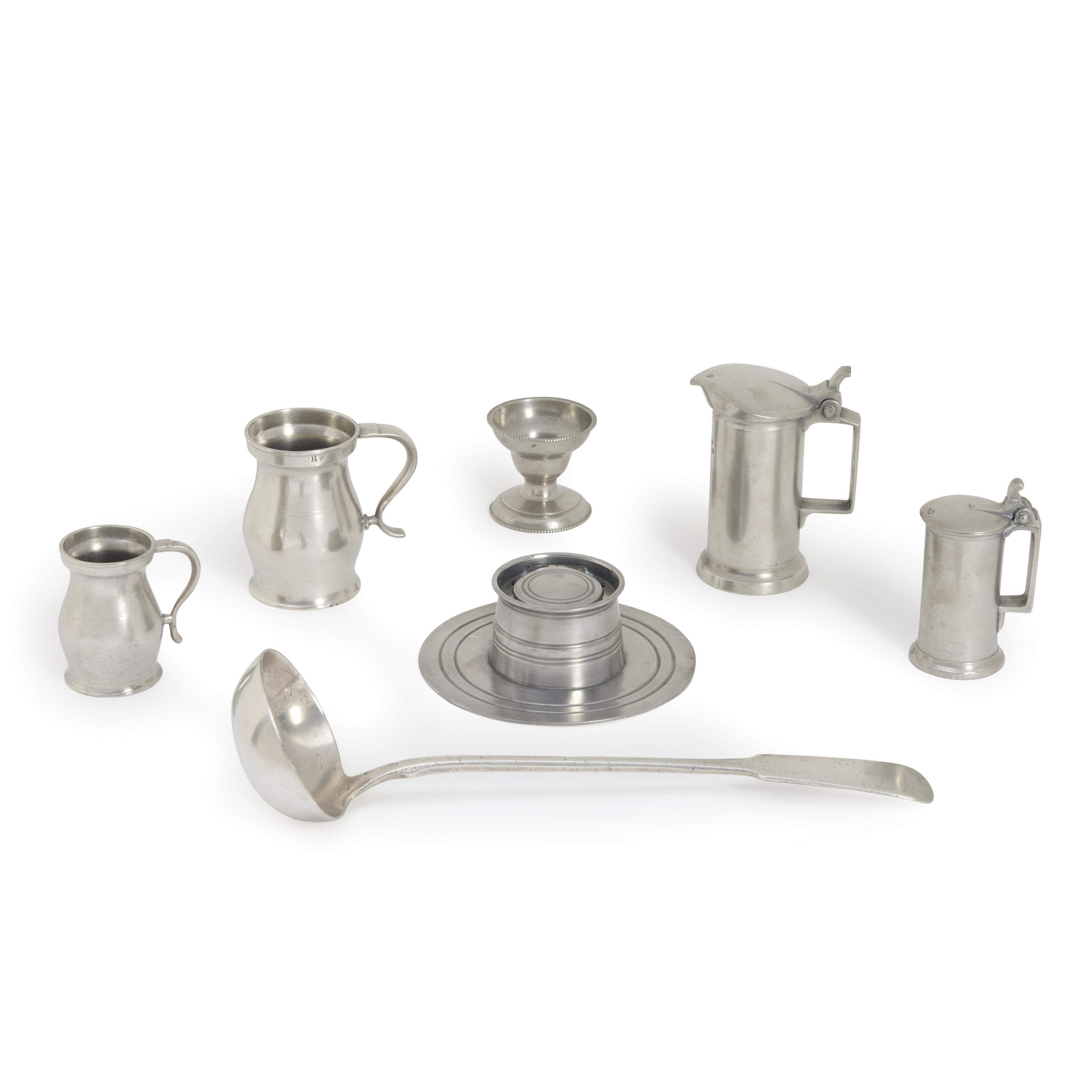 Appraisal: SEVEN PEWTER HOUSEHOLD ITEMS America and Europe th century Assembled