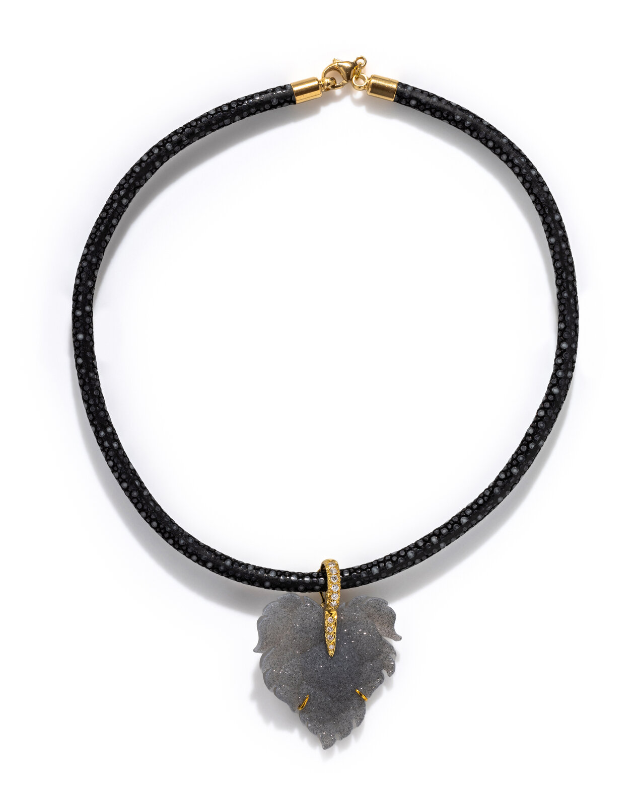 Appraisal: YELLOW GOLD DRUZY AGATE AND DIAMOND ENHANCER NECKLACE Carved leaf