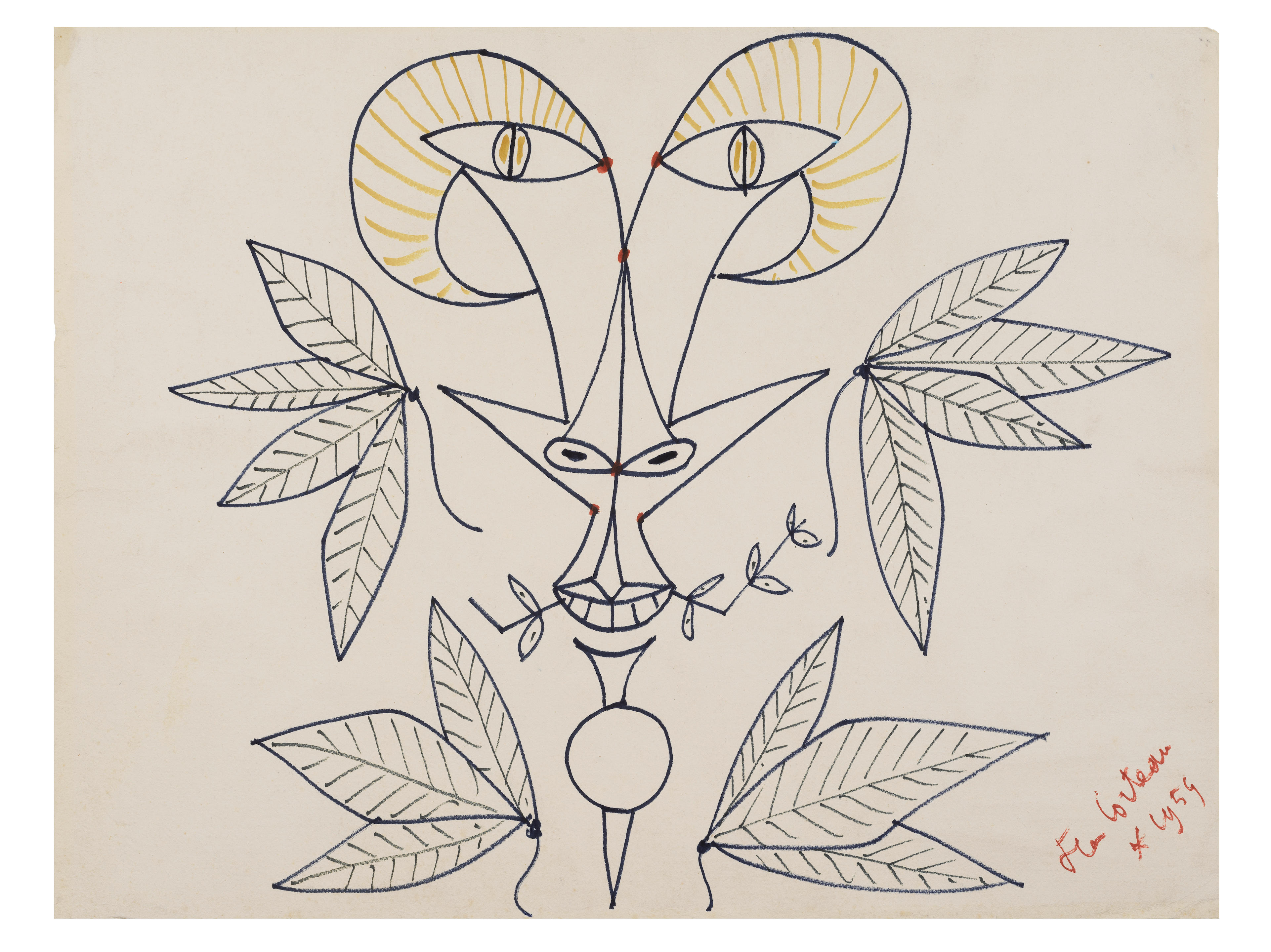 Appraisal: JEAN COCTEAU - Ch vre-pied la brindille sign et dat