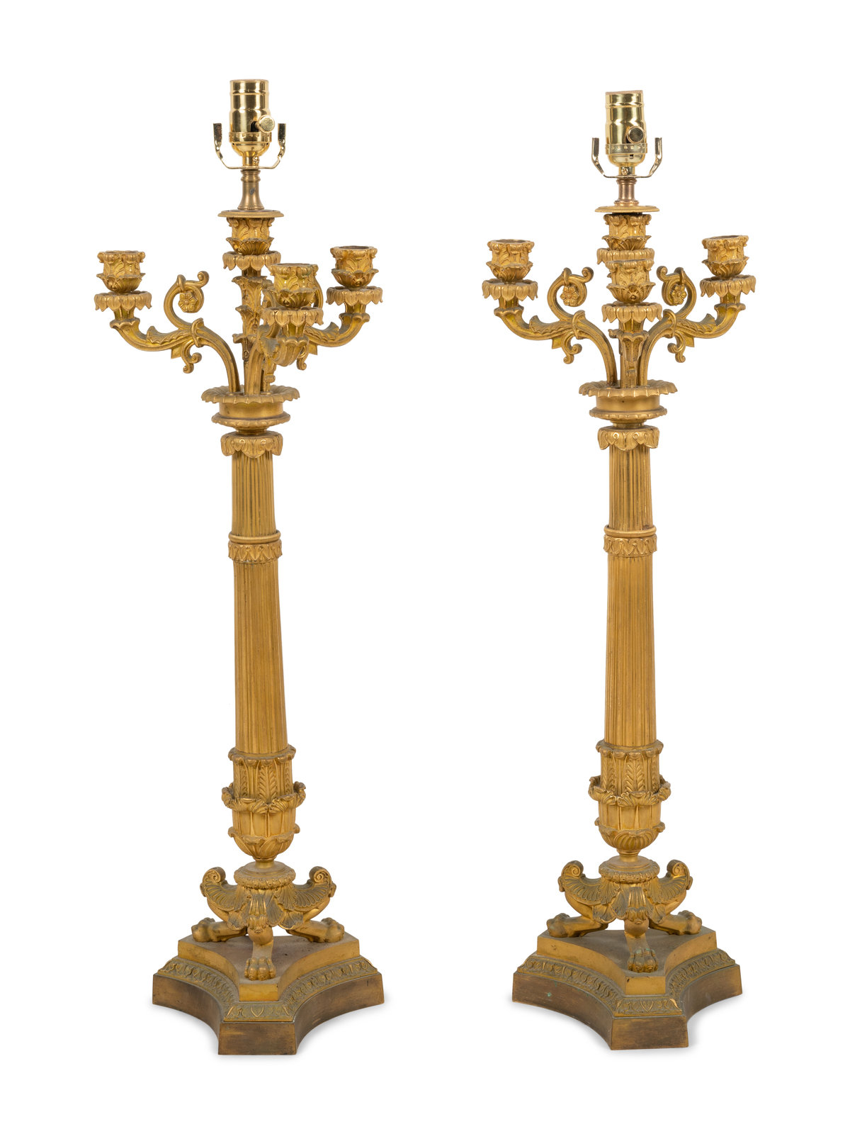 Appraisal: A Pair of Charles X Gilt Bronze Three-Light Candelabra Mounted