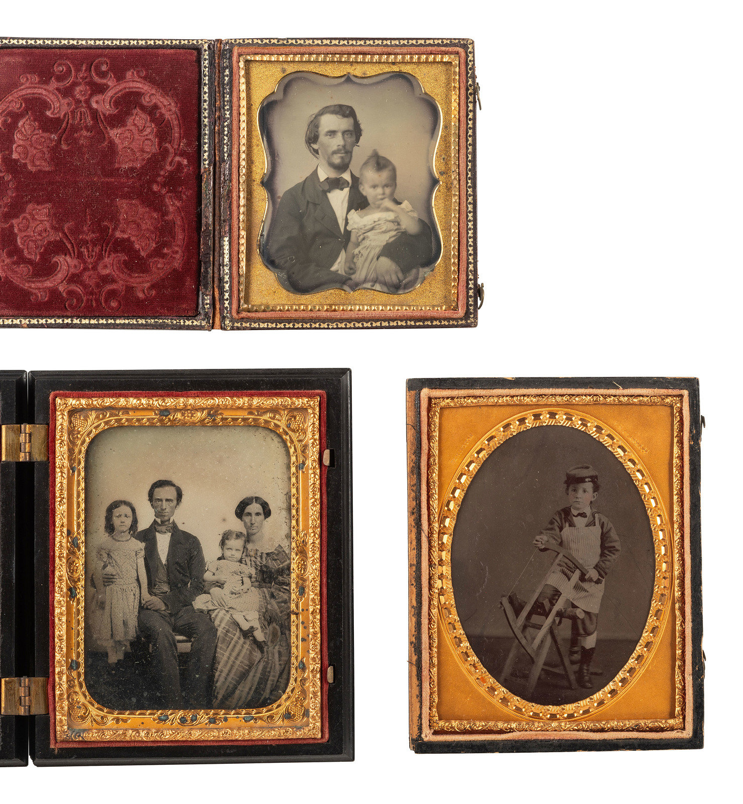 Appraisal: EARLY PHOTOGRAPHY cased images featuring children including an occupational image