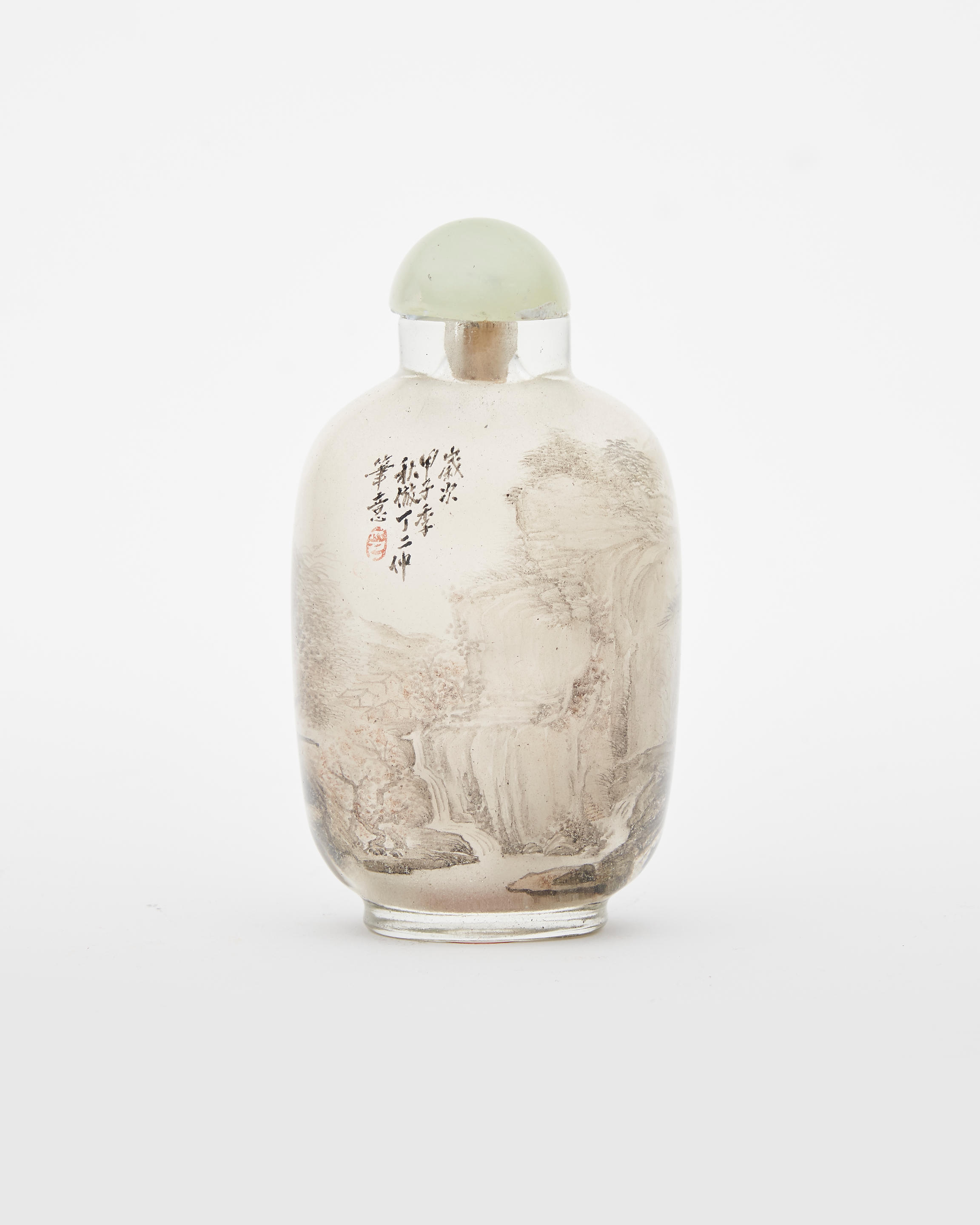 Appraisal: AN INSIDE PAINTED GLASS 'LANDSCAPE' SNUFF BOTTLE In the style