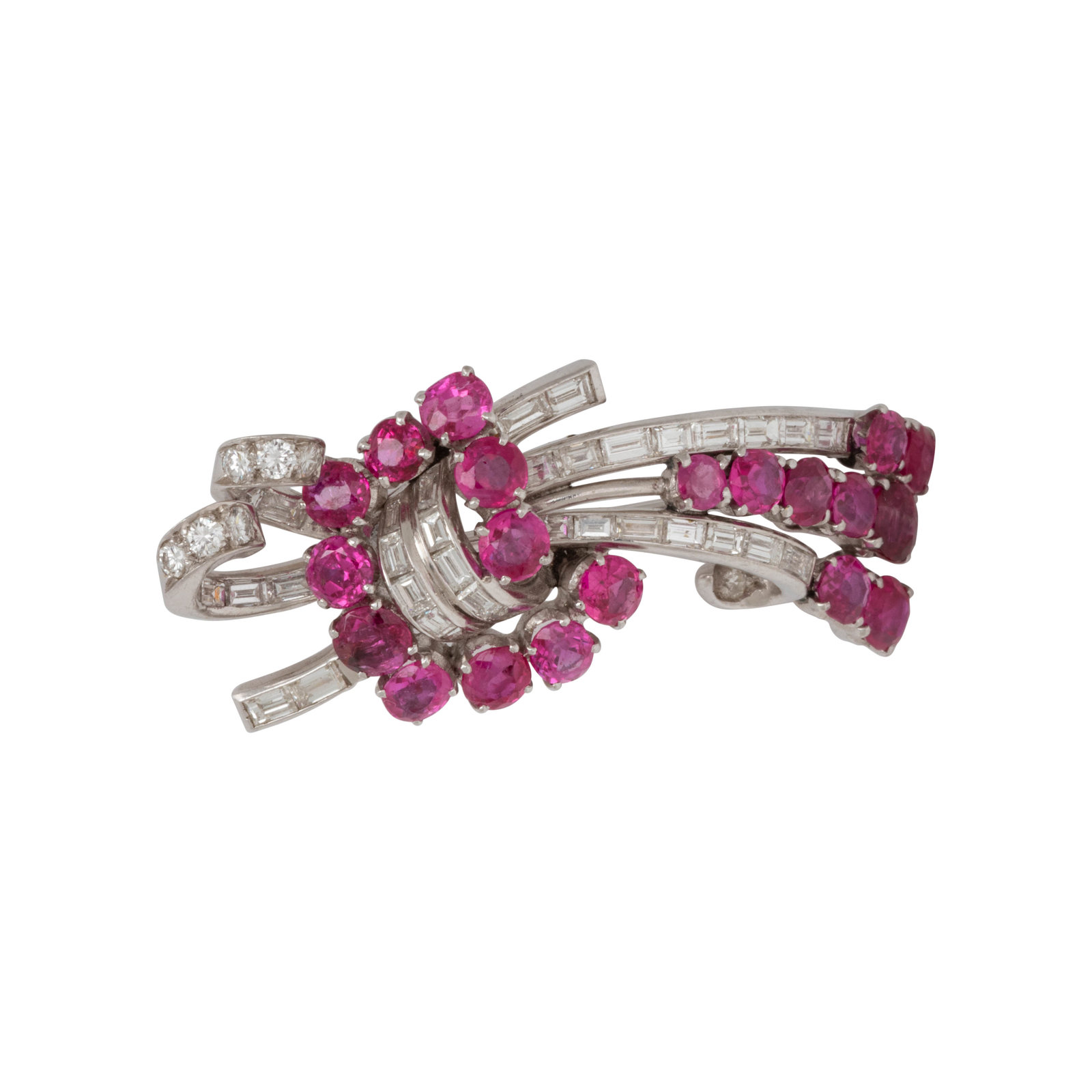 Appraisal: RUBY AND DIAMOND SPRAY BROOCH Containing round and oval mixed