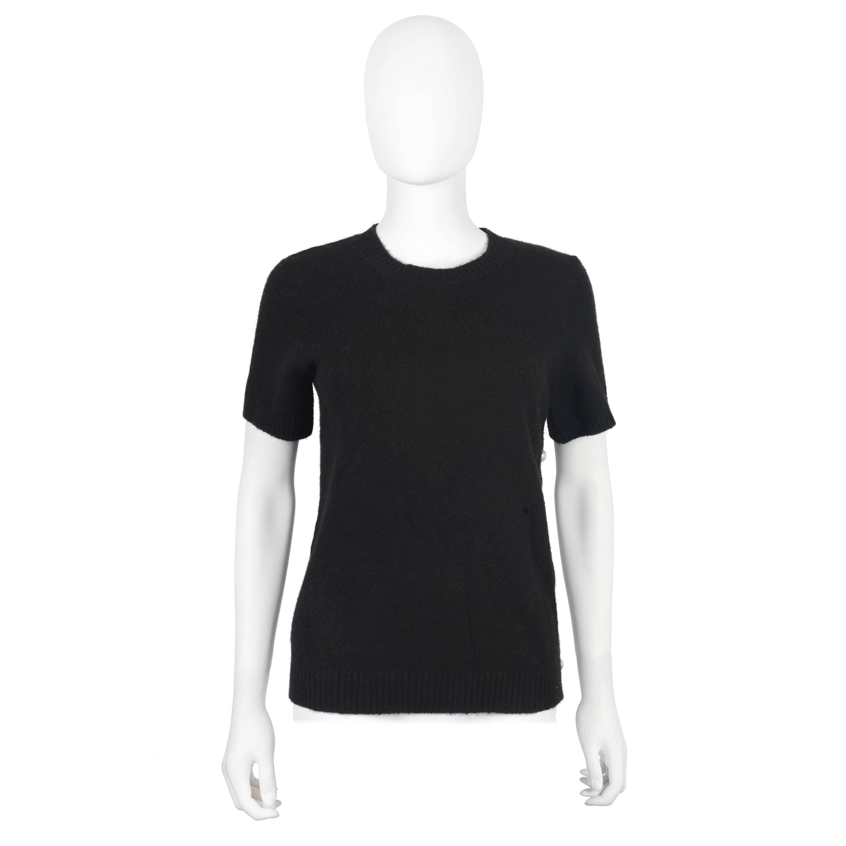 Appraisal: KARL LAGERFELD FOR CHANEL A BLACK CASHMERE BLEND PEARL TOP