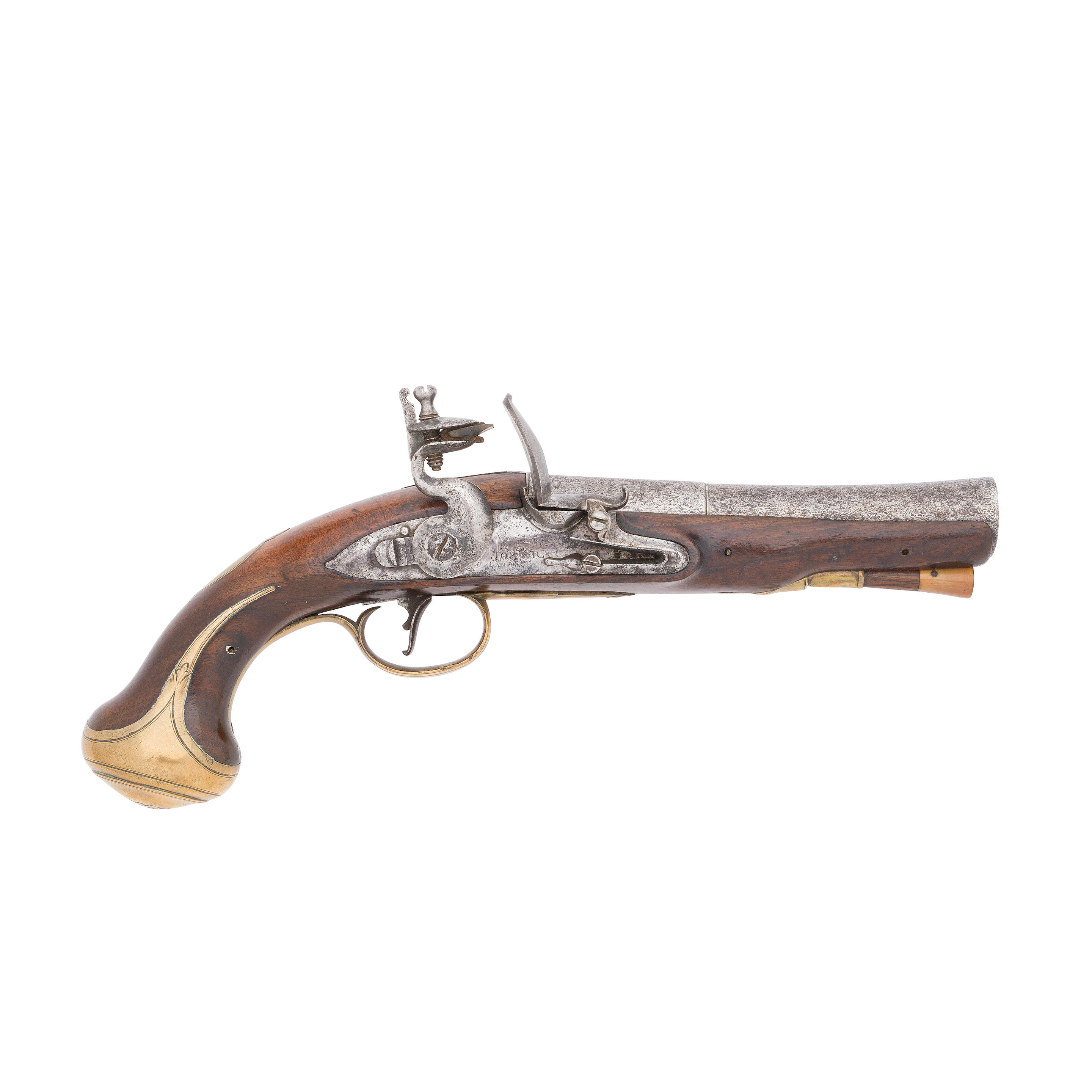 Appraisal: A FLINTLOCK BRASS-MOUNTED BLUNDERBUSS-PISTOL BY JOVER LONDON CIRCA With two-stage