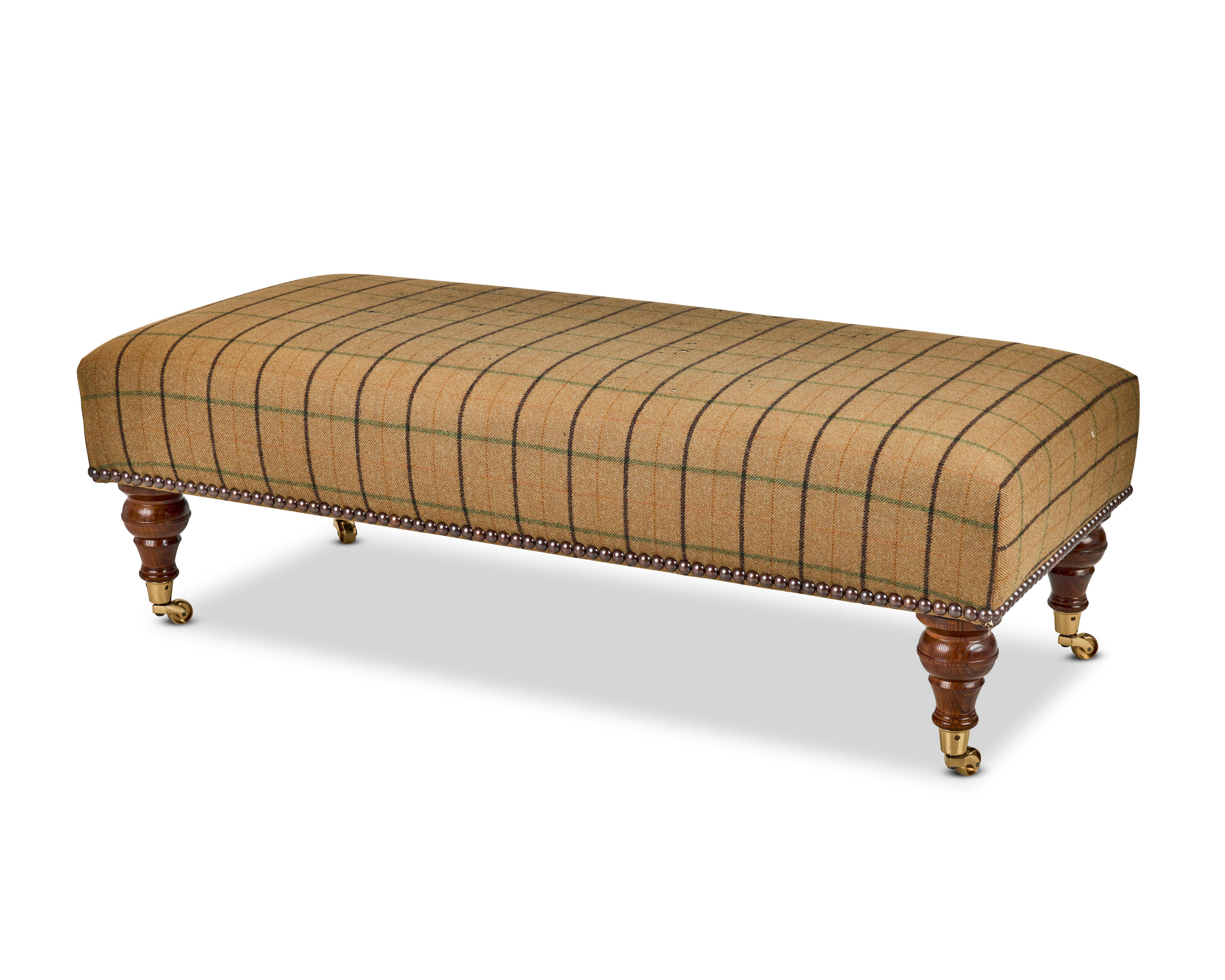 Appraisal: A GEORGE SMITH UPHOLSTERED RECTANGULAR STOOL With close-nail upholstered tweed