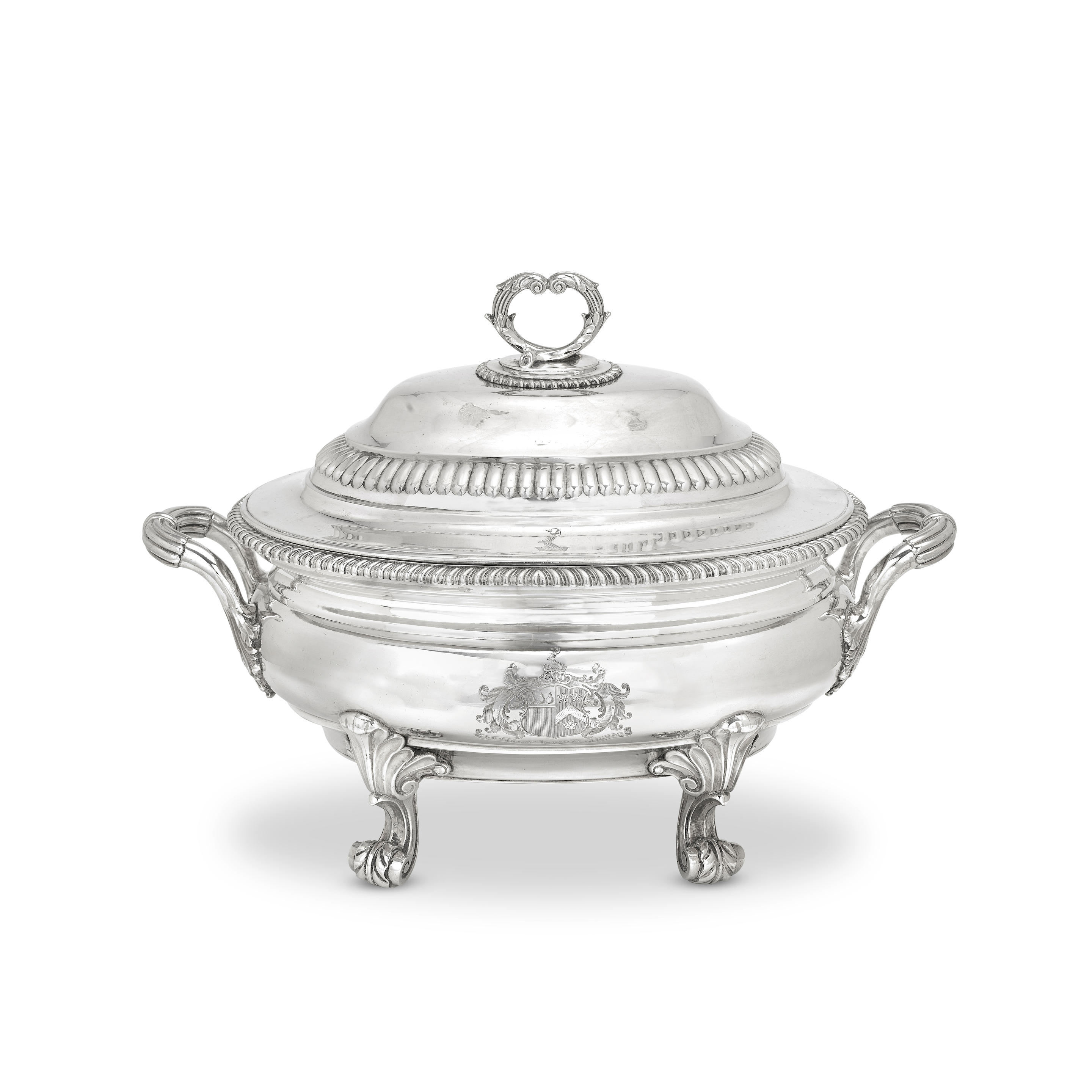 Appraisal: A GEORGE III SILVER TWO-HANDLED SOUP TUREEN William Burwash and