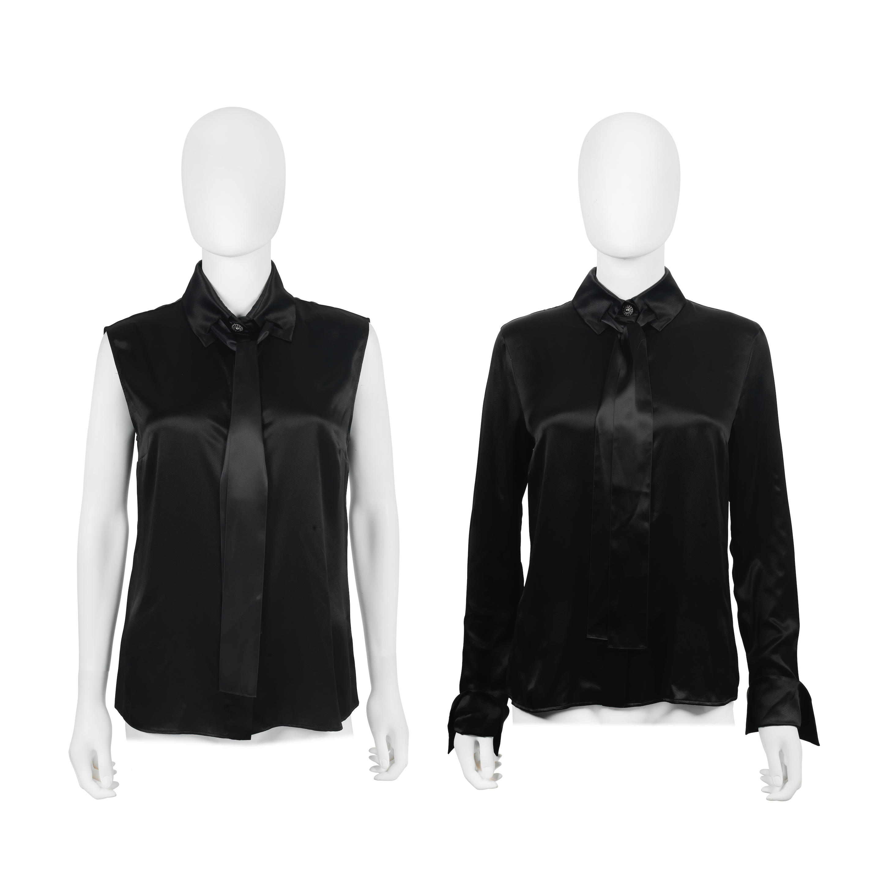 Appraisal: KARL LAGERFELD FOR CHANEL TWO BLACK SILK BLOUSES Paris-Rome M