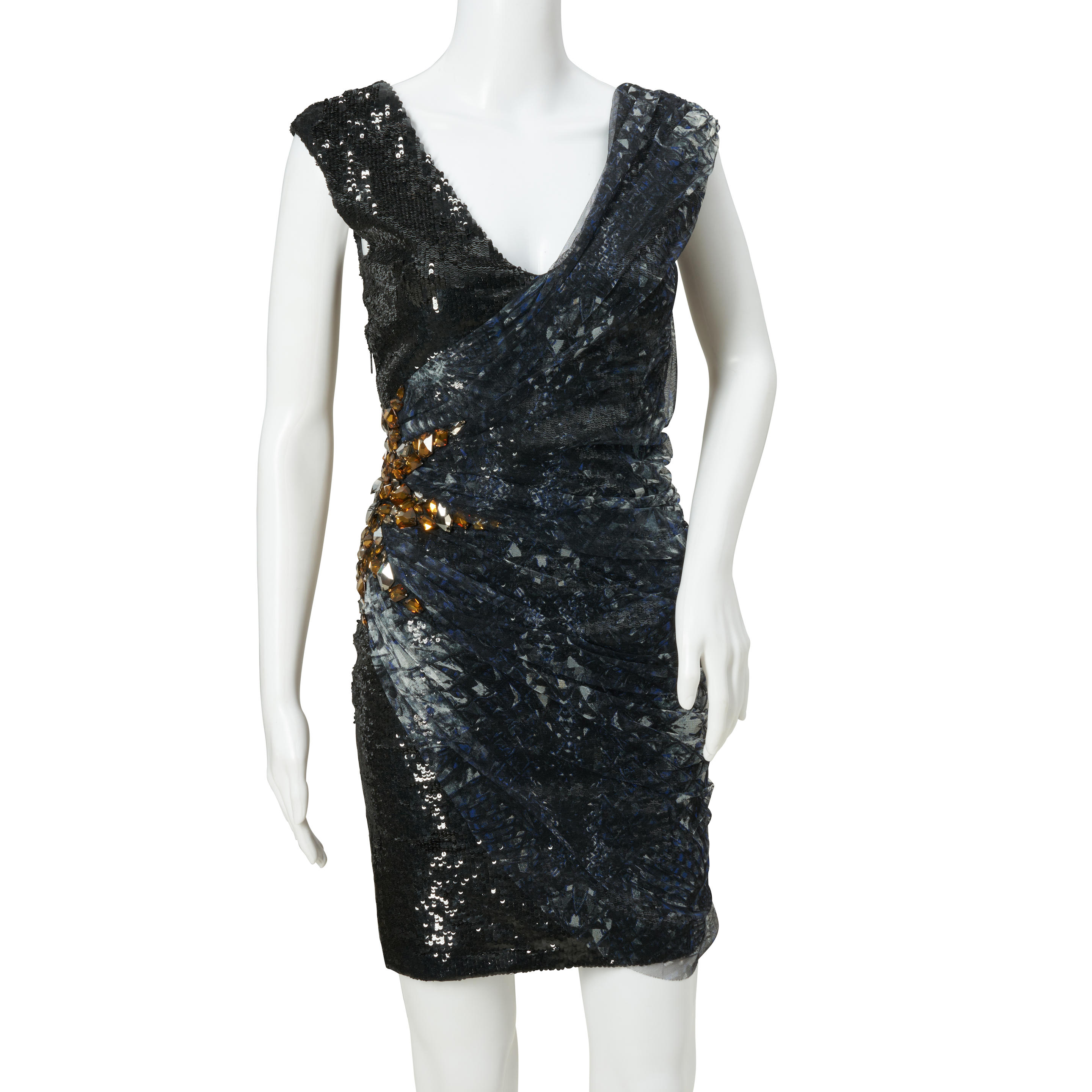 Appraisal: ROBERTO CAVALLI NAVY SNAKESKIN PATTERNED SEQUIN AND RHINESTONE COCKTAIL DRESS