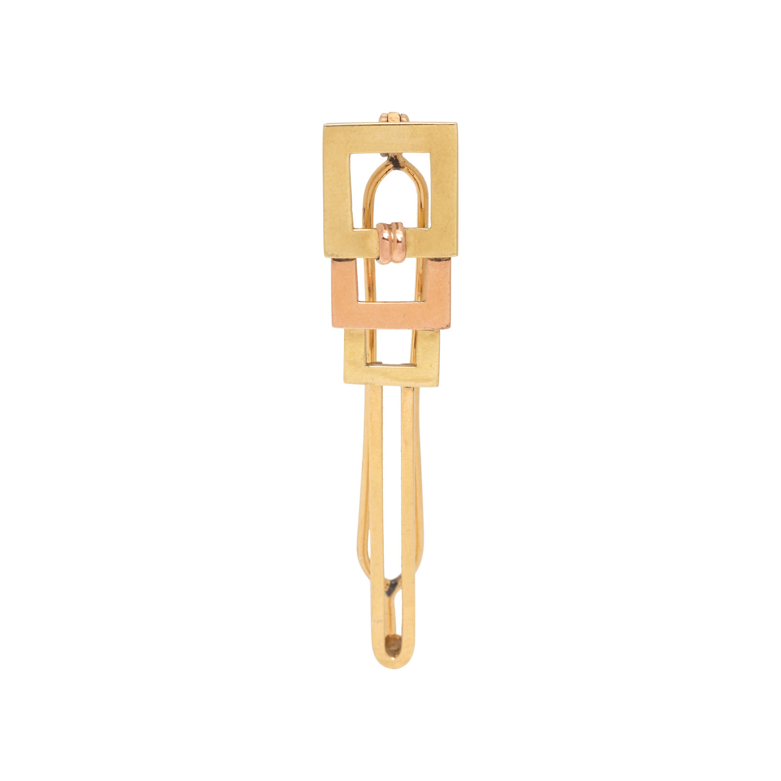 Appraisal: RETRO BICOLOR GOLD BARRETTE Consisting of a high polished square