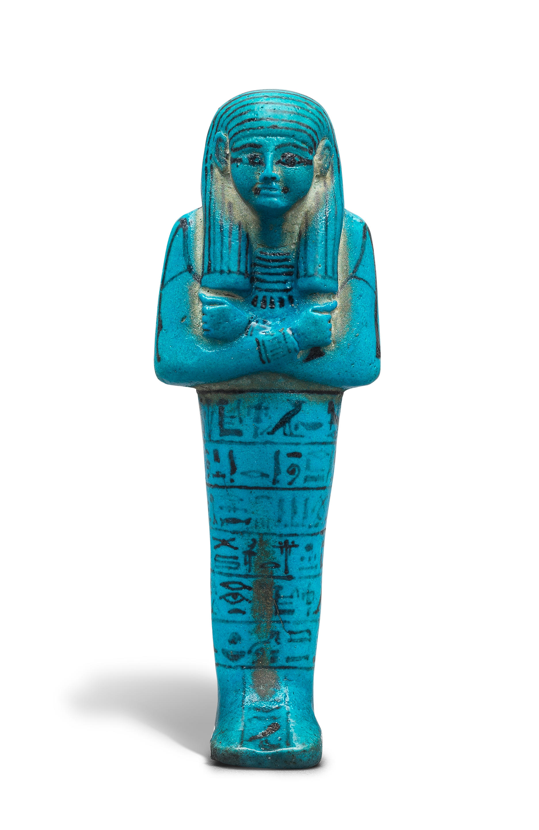 Appraisal: AN EGYPTIAN BRIGHT BLUE GLAZED FAIENCE SHABTI FOR KASA An