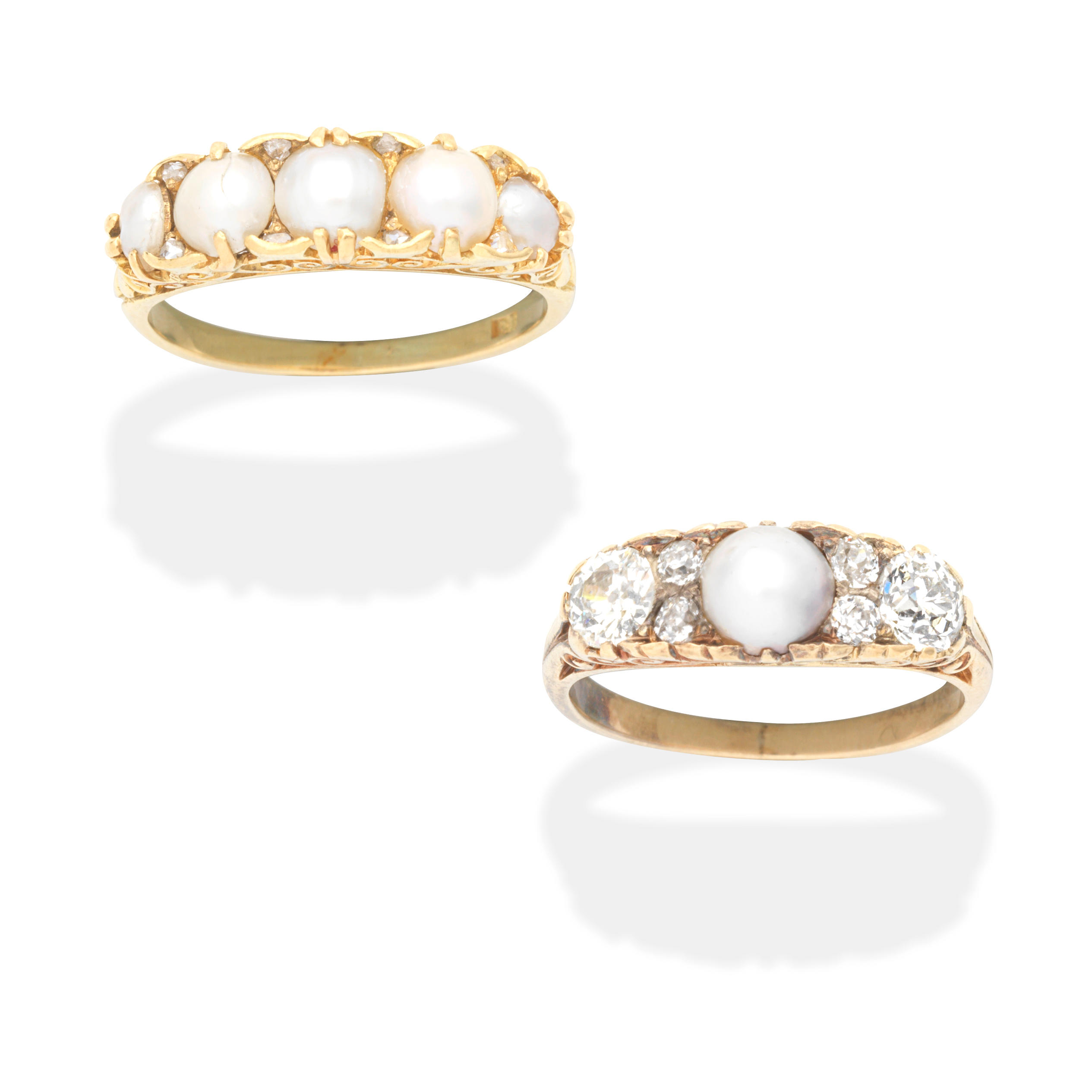 Appraisal: TWO PEARL AND DIAMOND RINGS CIRCA - st Set with