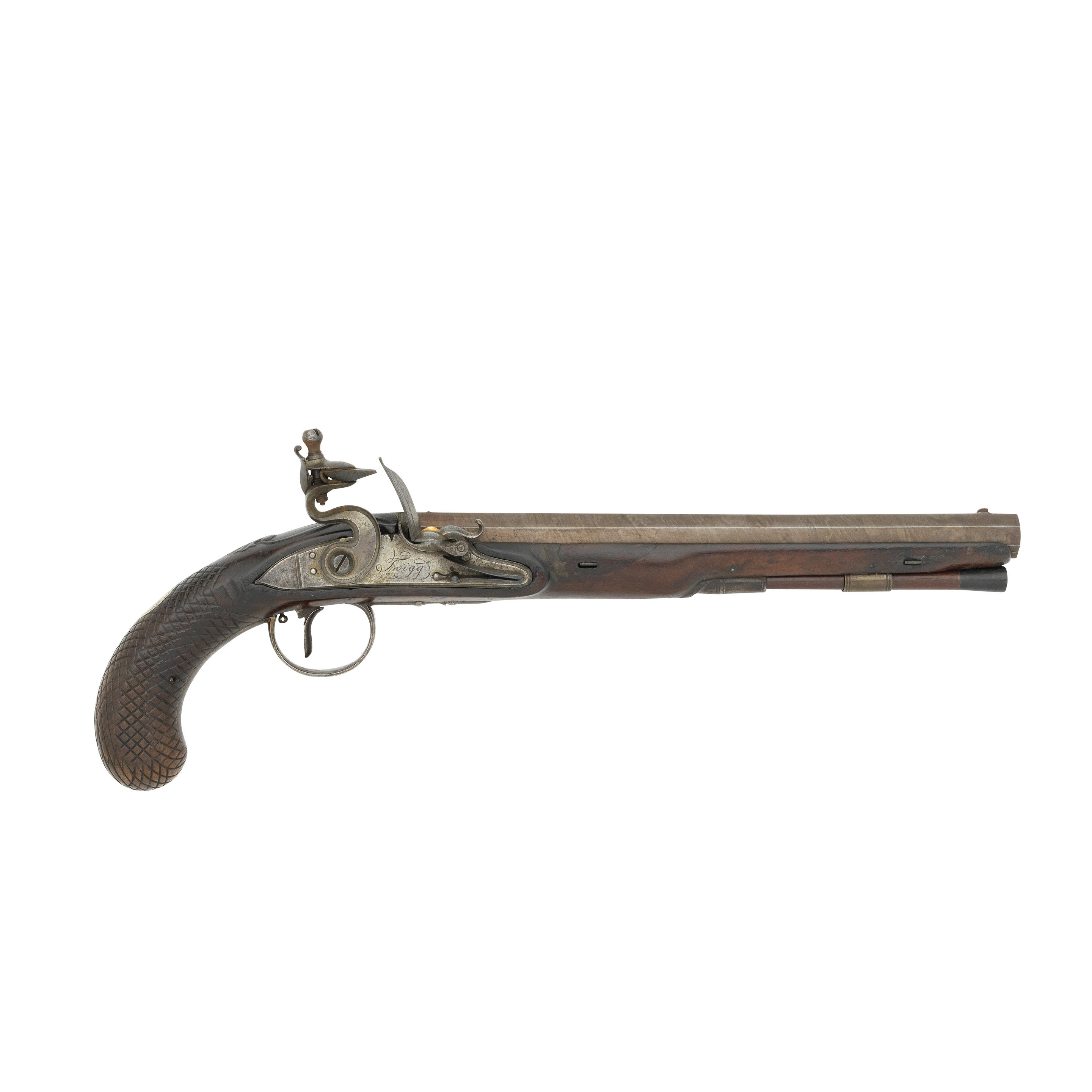 Appraisal: A -BORE FLINTLOCK DUELLING PISTOL BY TWIGG LONDON CIRCA With