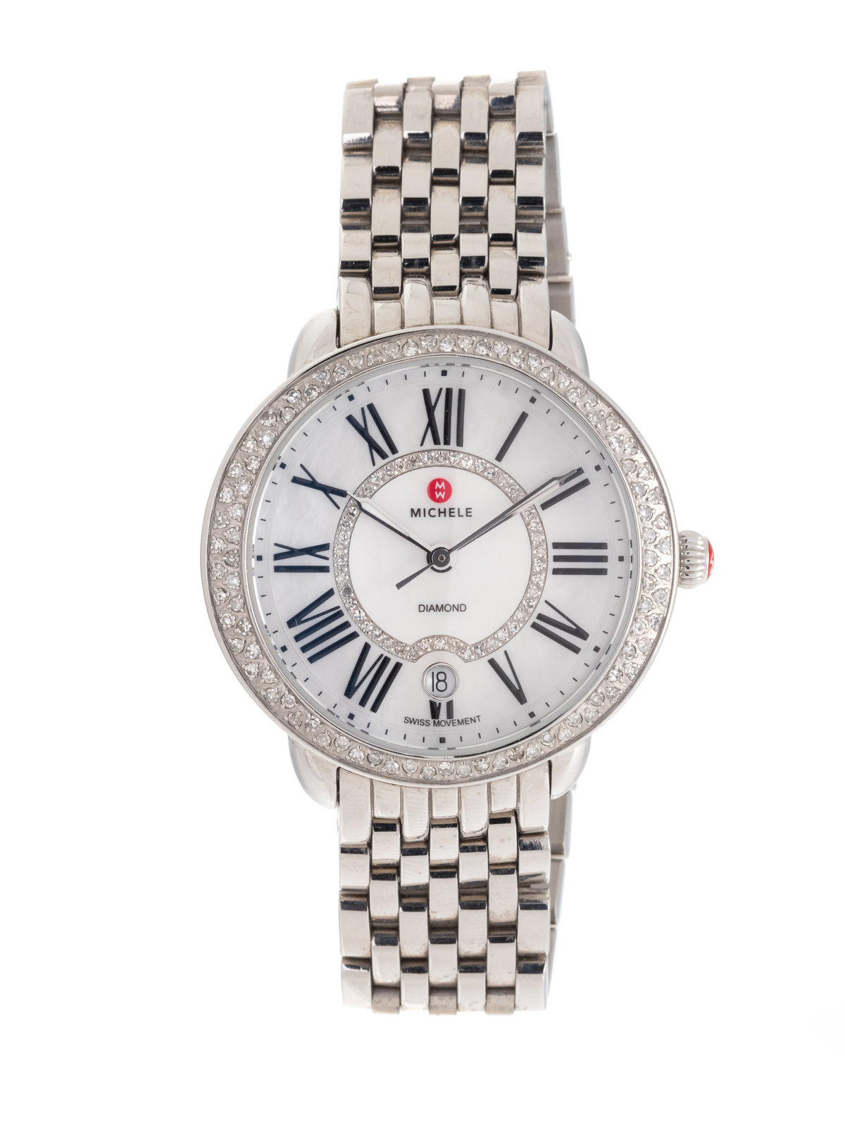 Appraisal: MICHELE STAINLESS STEEL MOTHER-OF-PEARL AND DIAMOND 'SEREIN' WRISTWATCH mm case